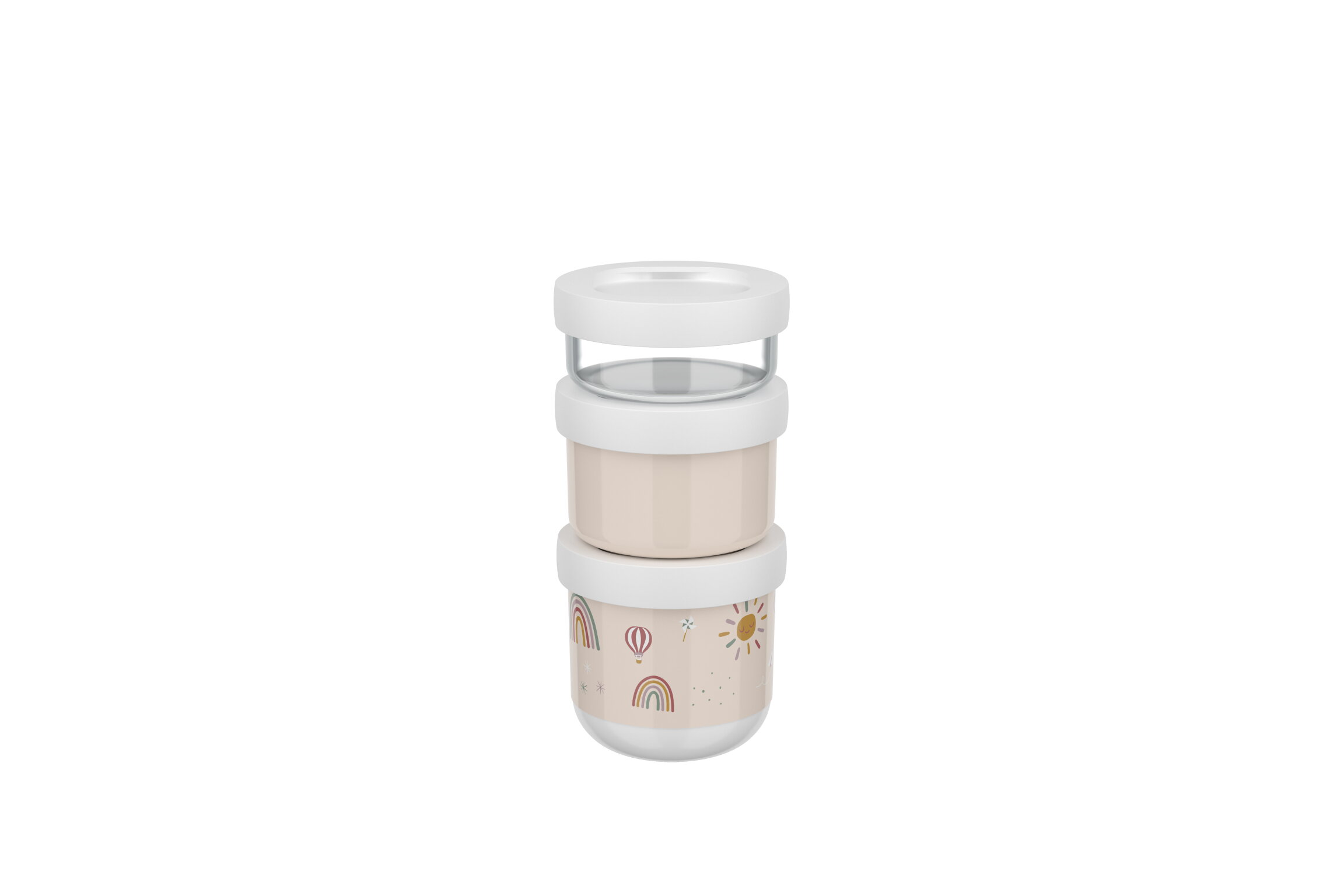 Scatola snack impilabile Mio 3 pz. rosa bianco plastica trasparente