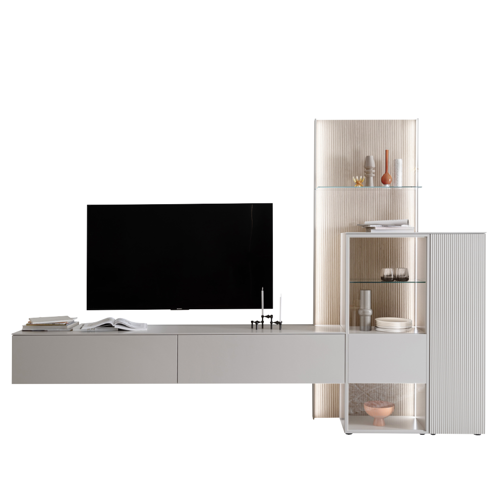 Parete attrezzata Amaya in legno di cashmere