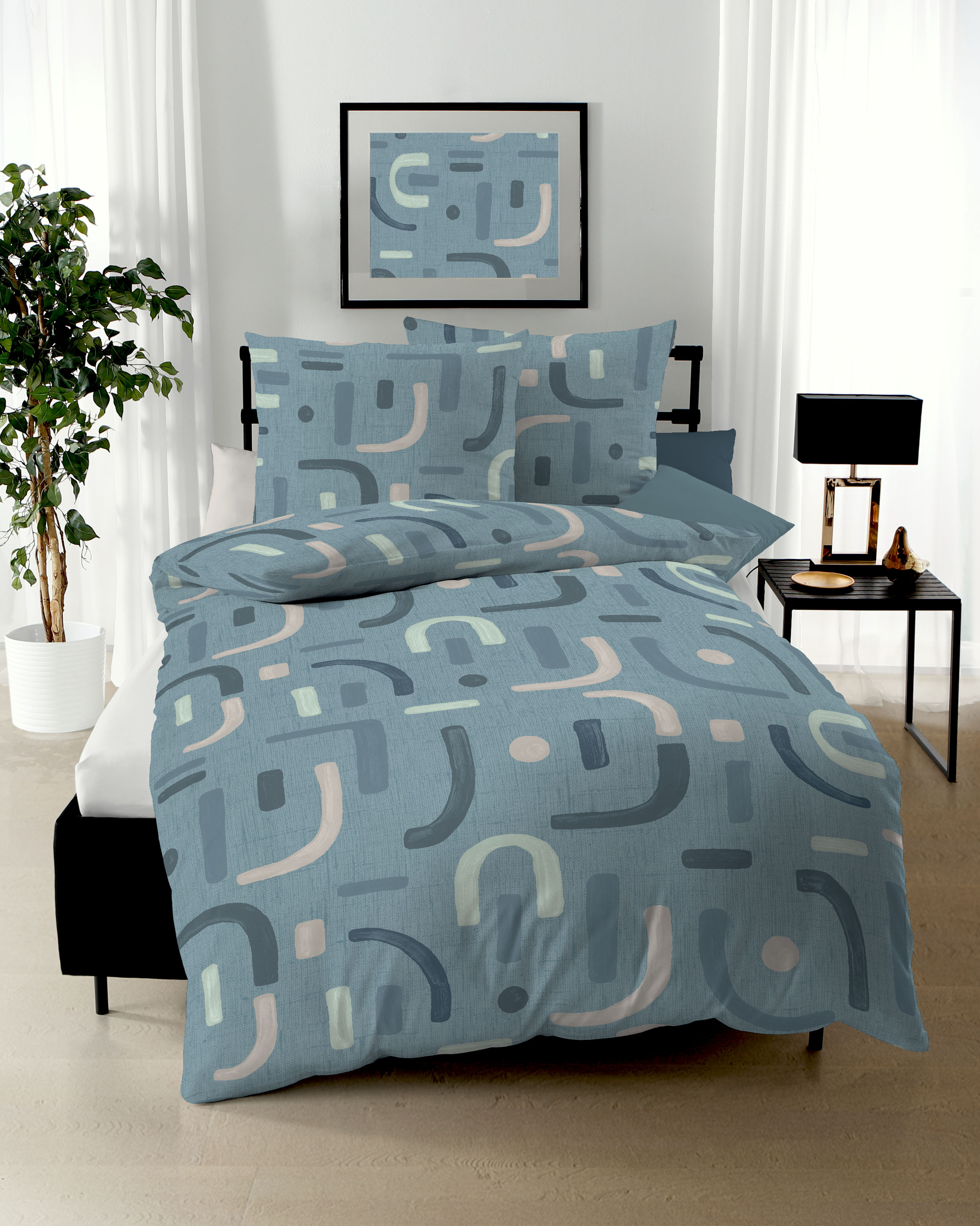 Bettwäsche Elements blau Baumwolle | Blau
