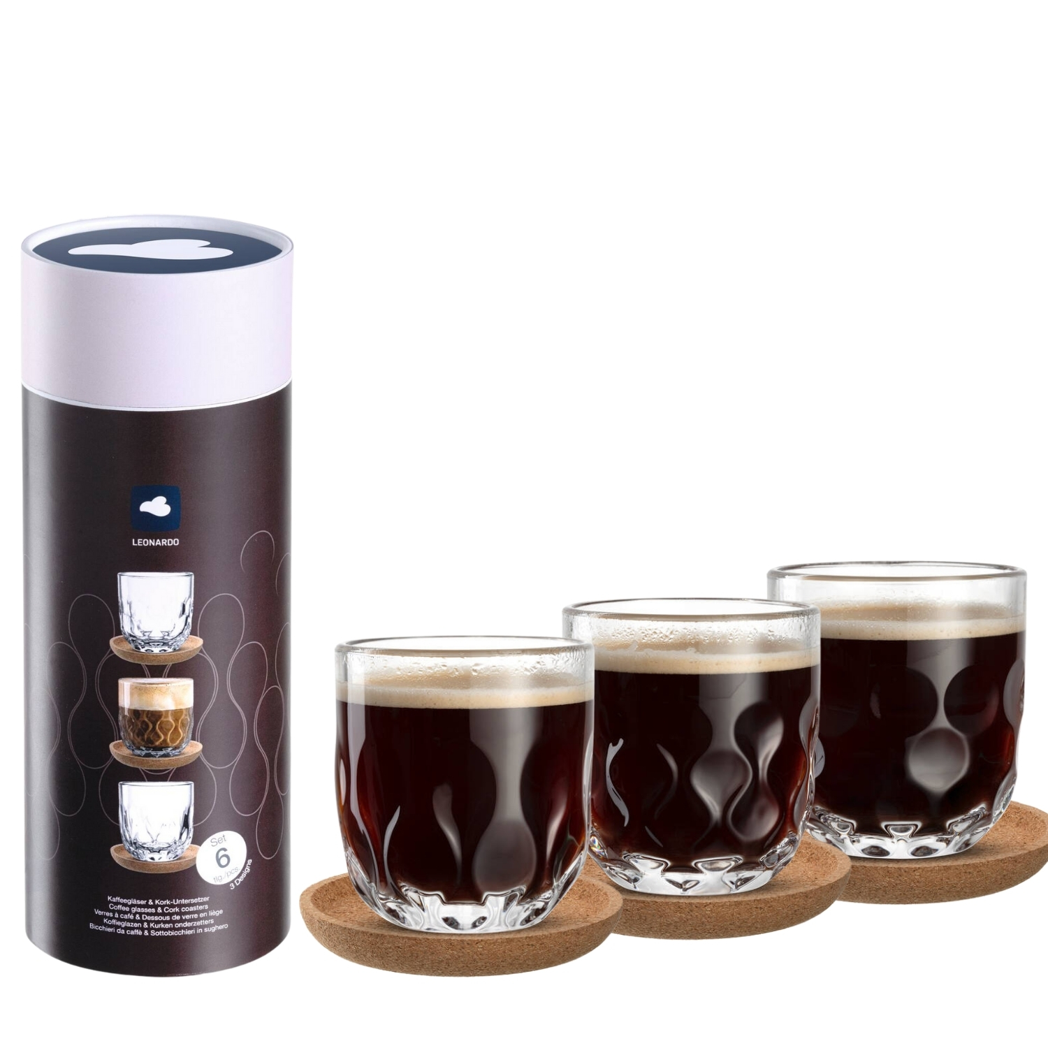 Kaffeeset 6-tlg. Gocce klar beige Kork Glas