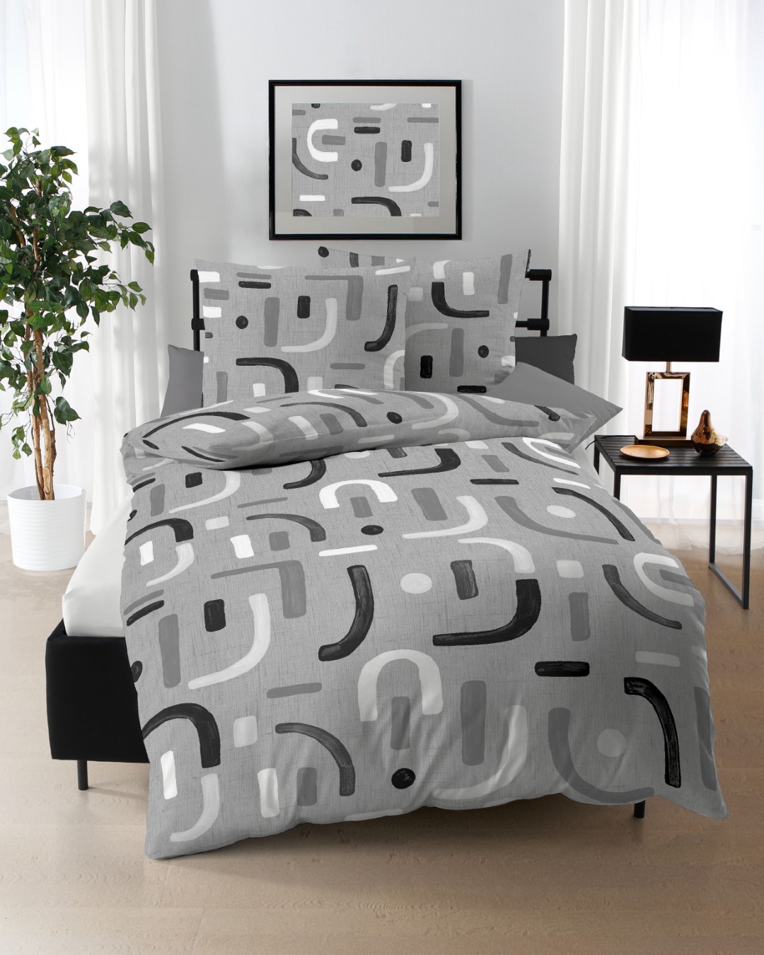 Bettwäsche Elements grau Baumwolle | Grau