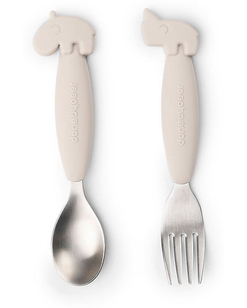 Set di posate Done by Deer in acciaio inox siliconato beige
