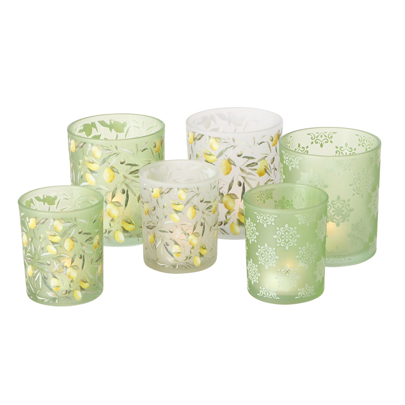 Windlicht Zitronella weiß grün Glas