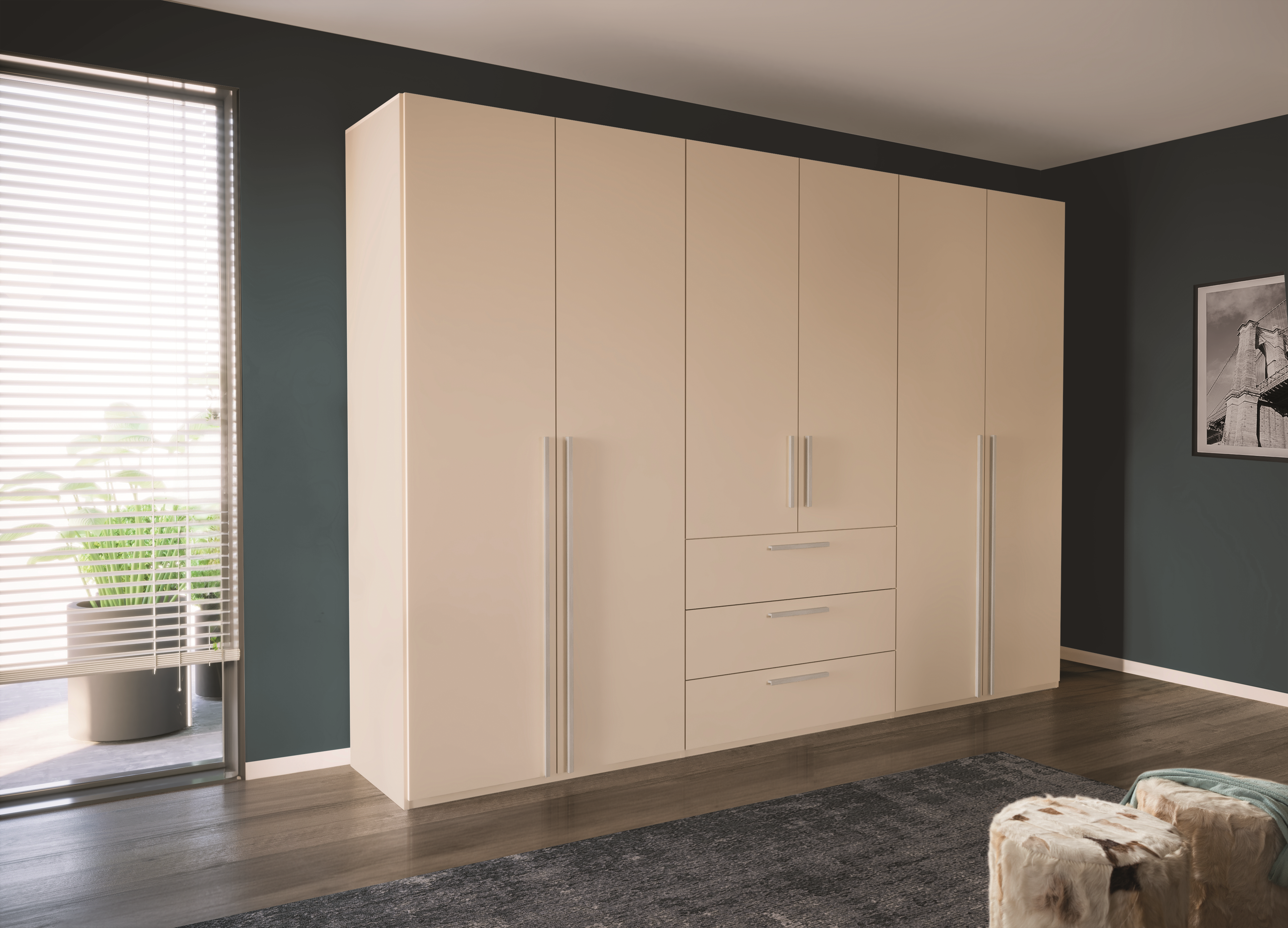 Drehtürenschrank Horizont 100 Kompakt perlweiß Holz