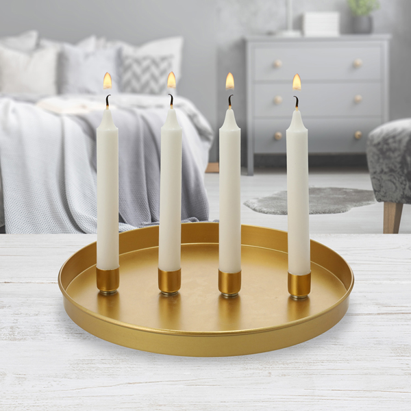 Tablett mit 4 Stabkerzenhaltern Cepewa gold Eisen