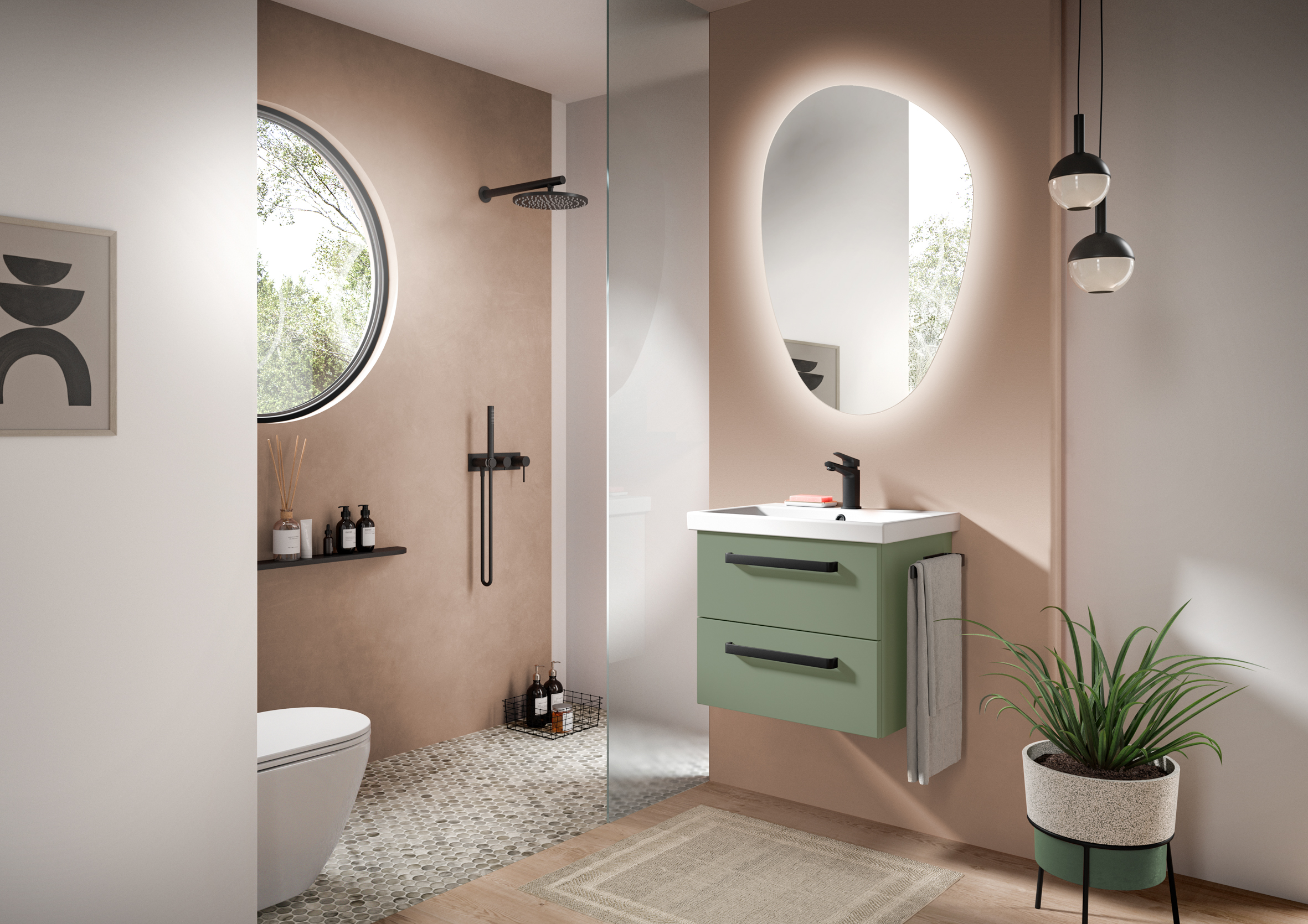 Mobili da bagno Pineo con portasciugamani in legno verde