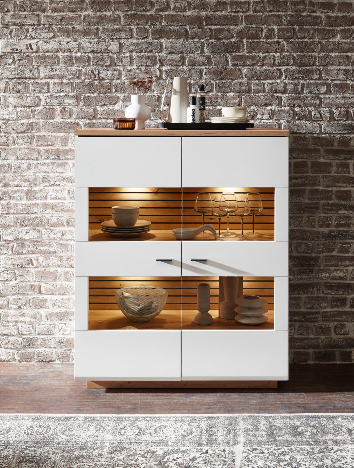 Highboard Fresno weiß Eiche