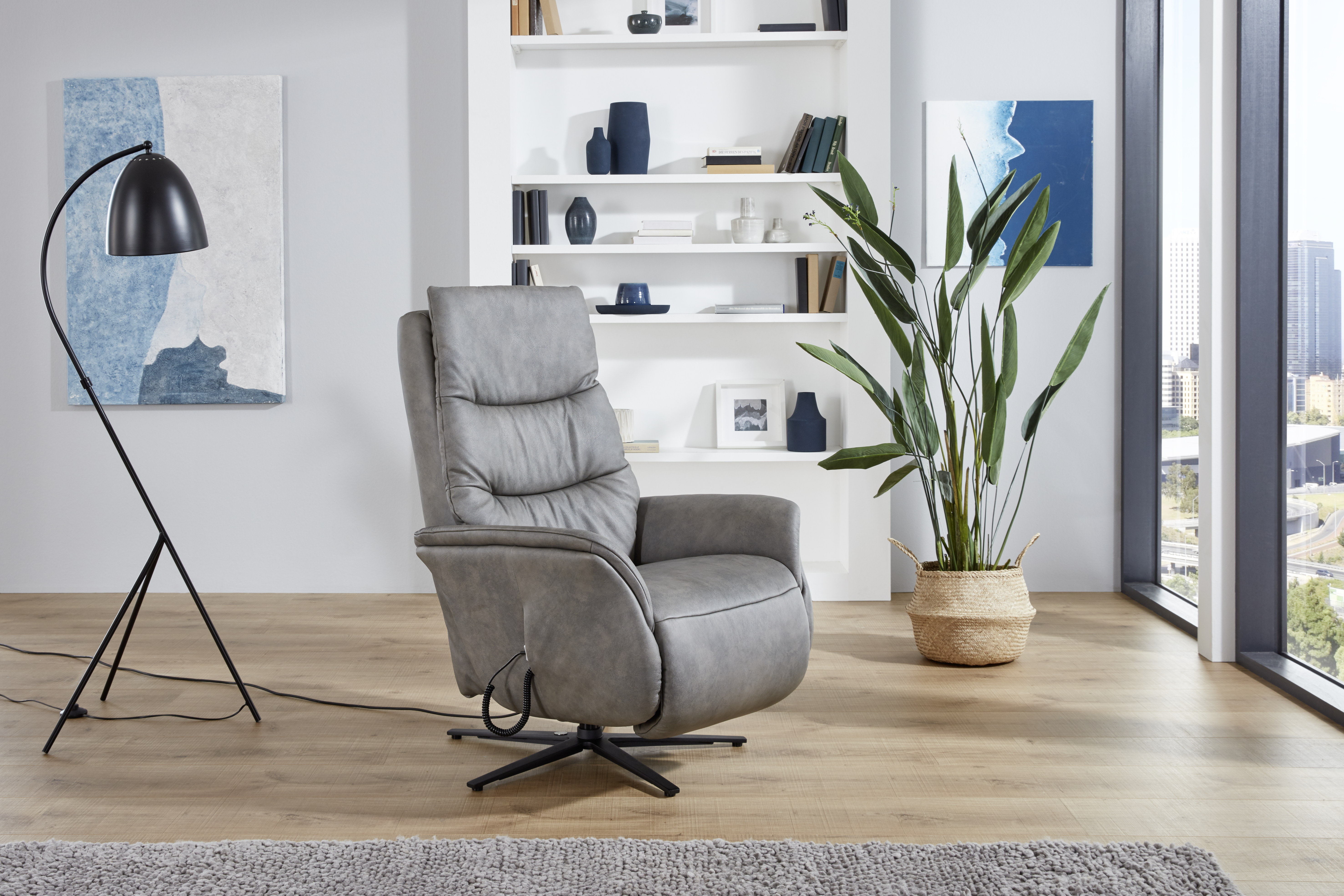 Massagesessel 7091 grau Leder