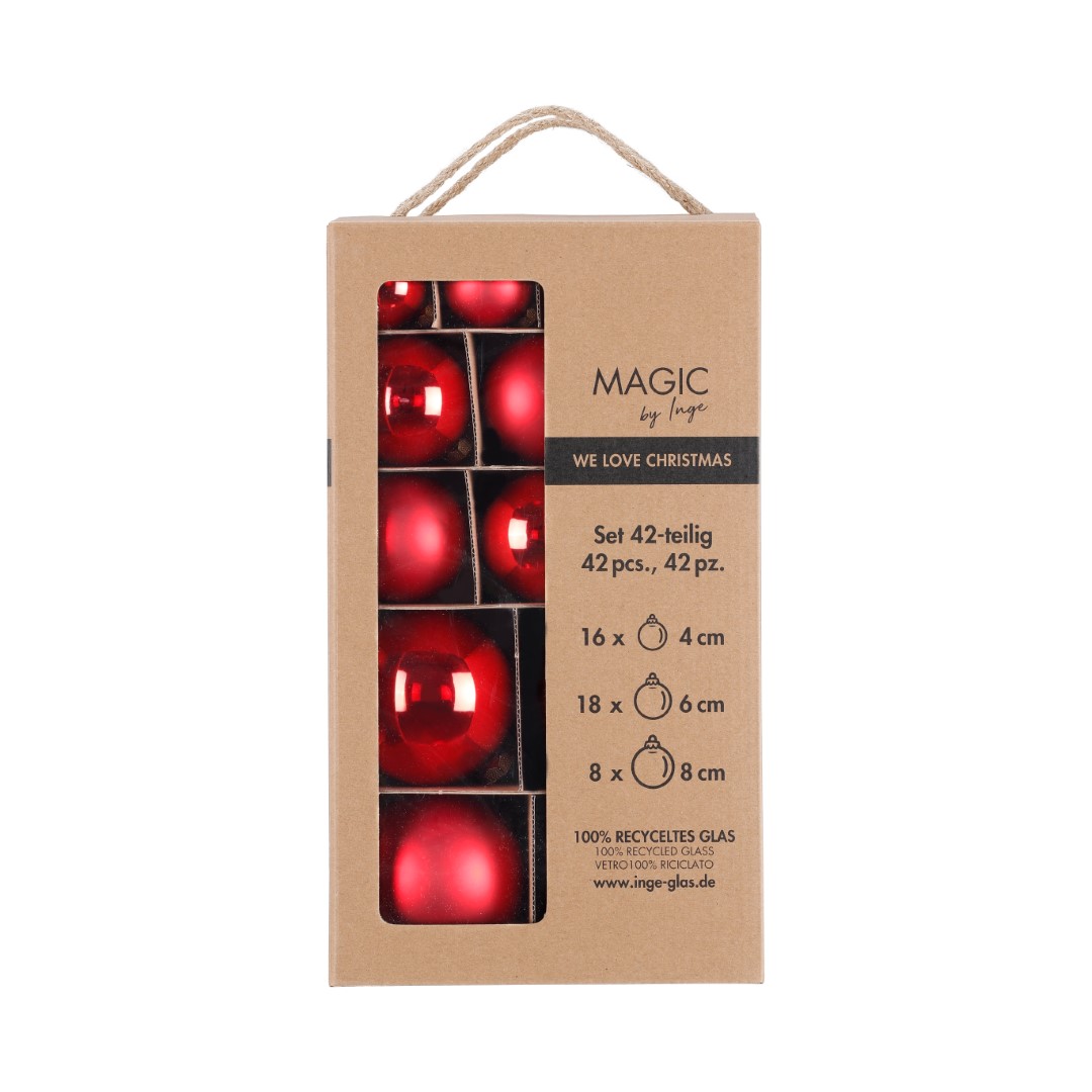 Weihnachtskugelset Merry Red rot Glas
