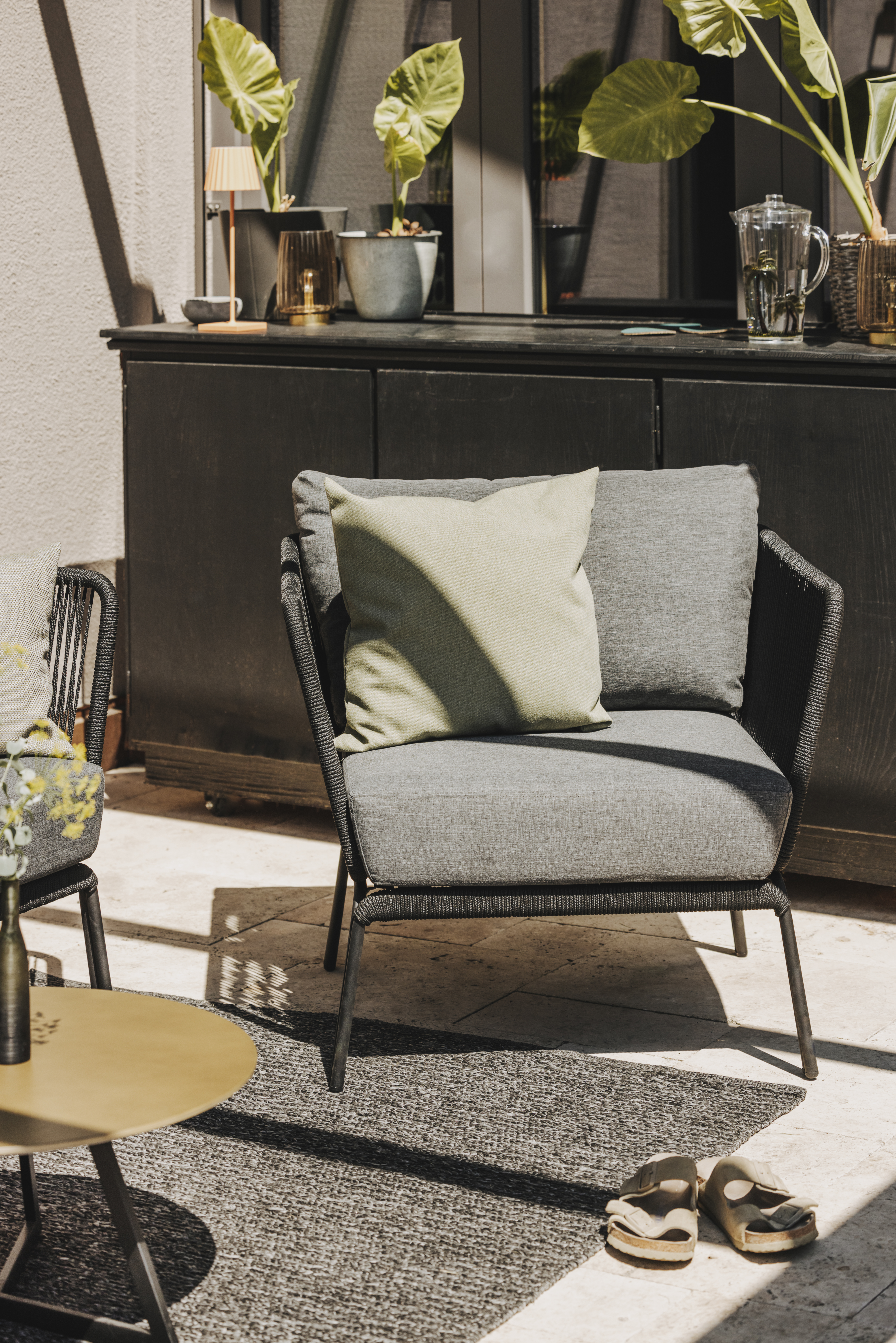 Outdoor Sedia da salotto Lion grigio nero in tessuto di ferro