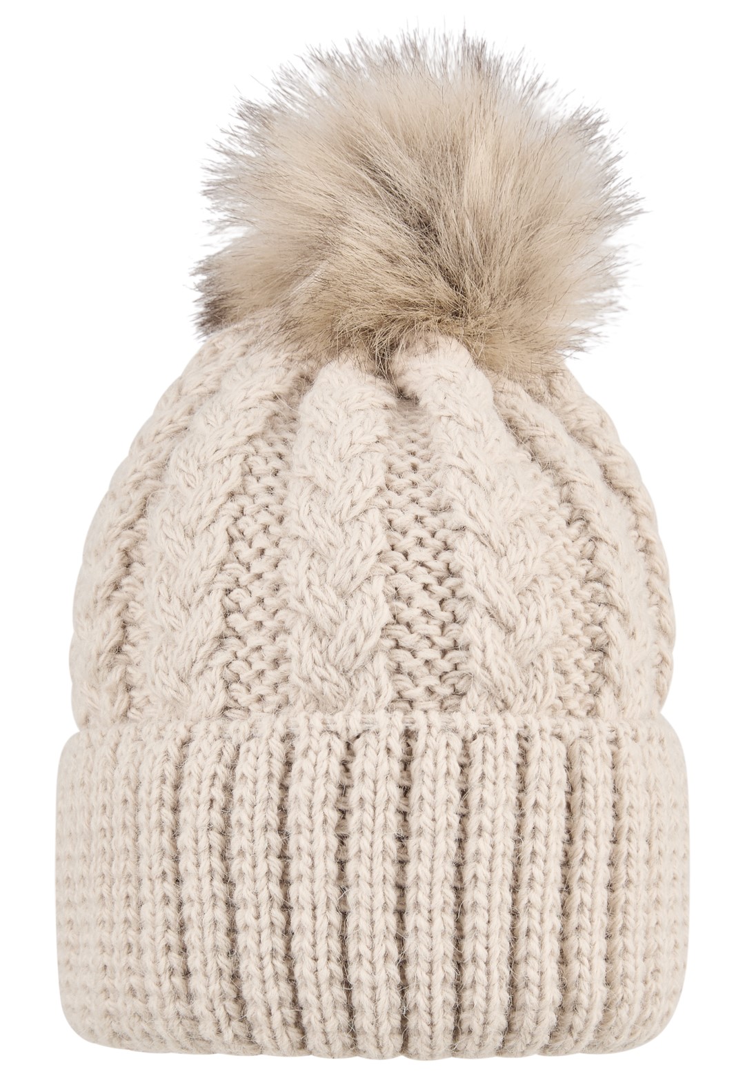 Berretto a maglia per bambini con pompon beige bambina