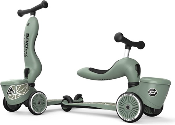 Scoot and Ride Highwaykick 1 Kickboard mit Sitz und Aufbewahrungsbox olivgrün