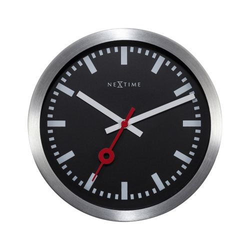 Wanduhr Station schwarz silber Glas Aluminium