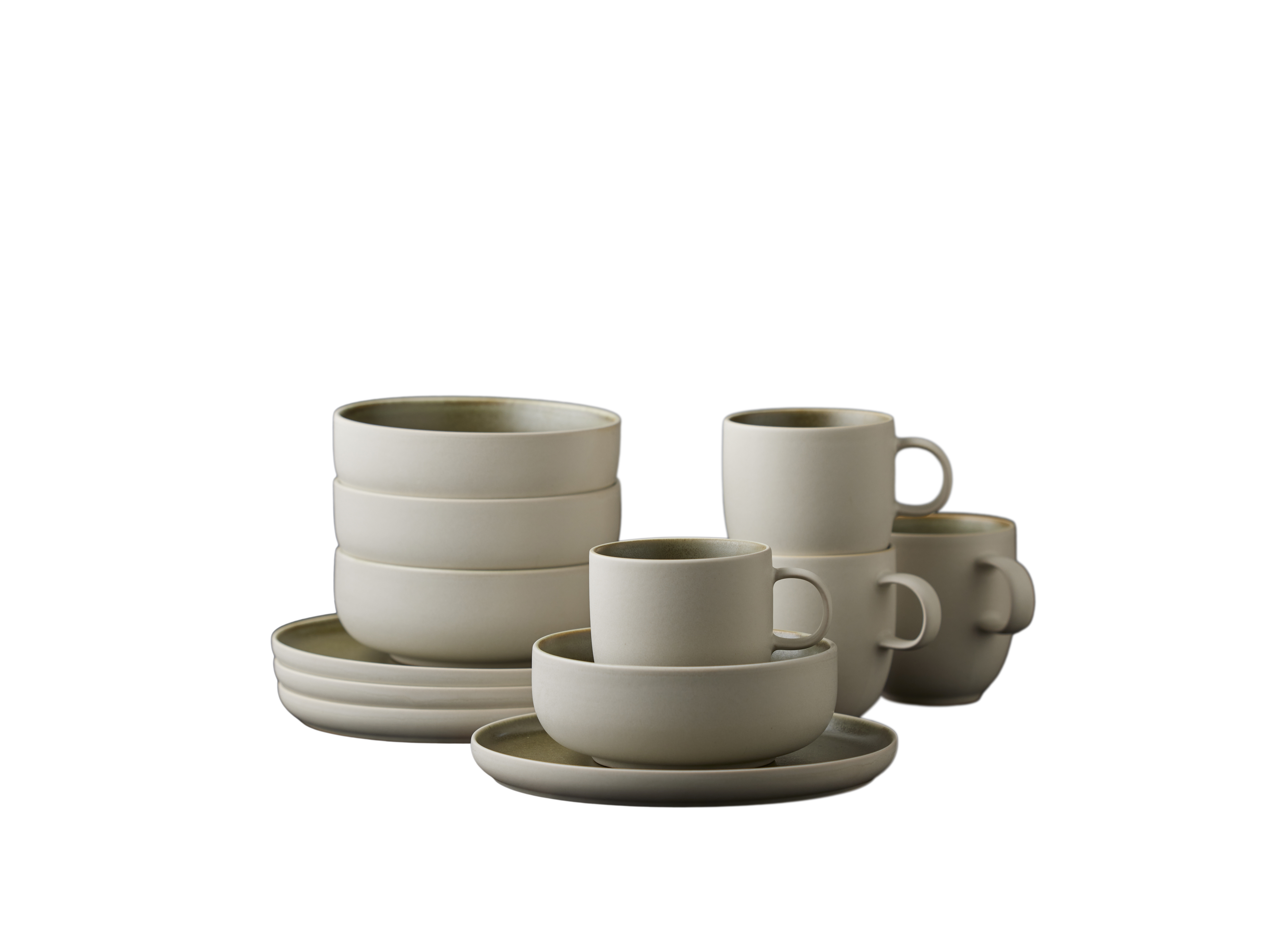 Brunch-Set North 12 Teile Matte white/Matte moss Steinzeug