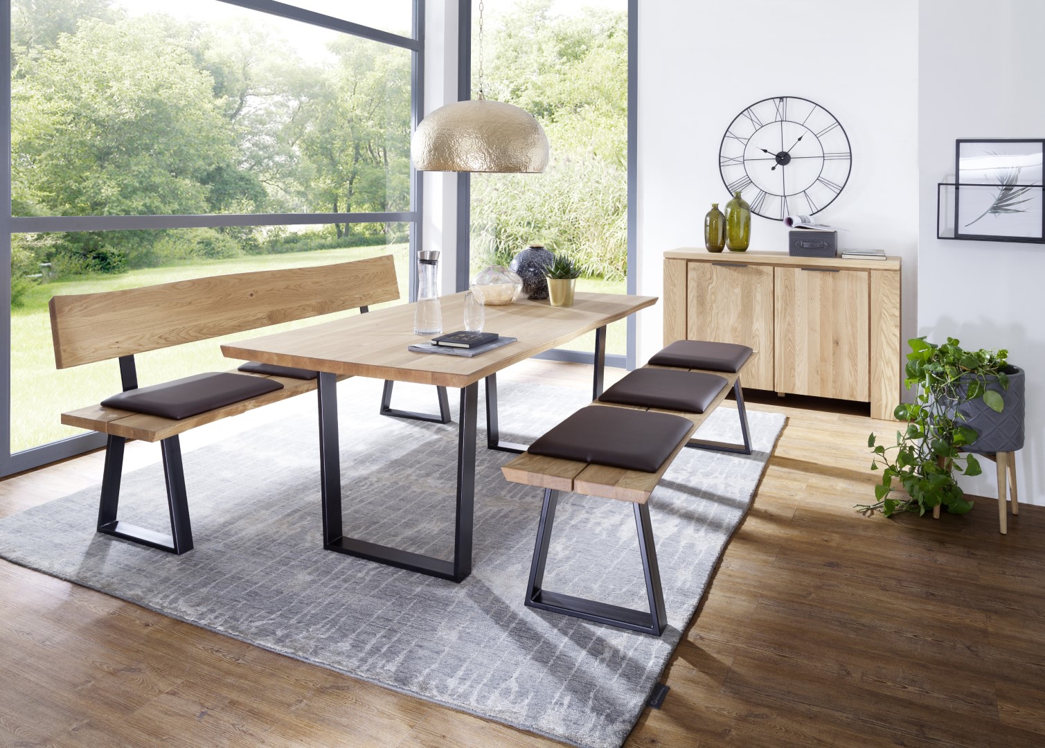 Sitzbank Oviedo4 braun Wildeiche Metall