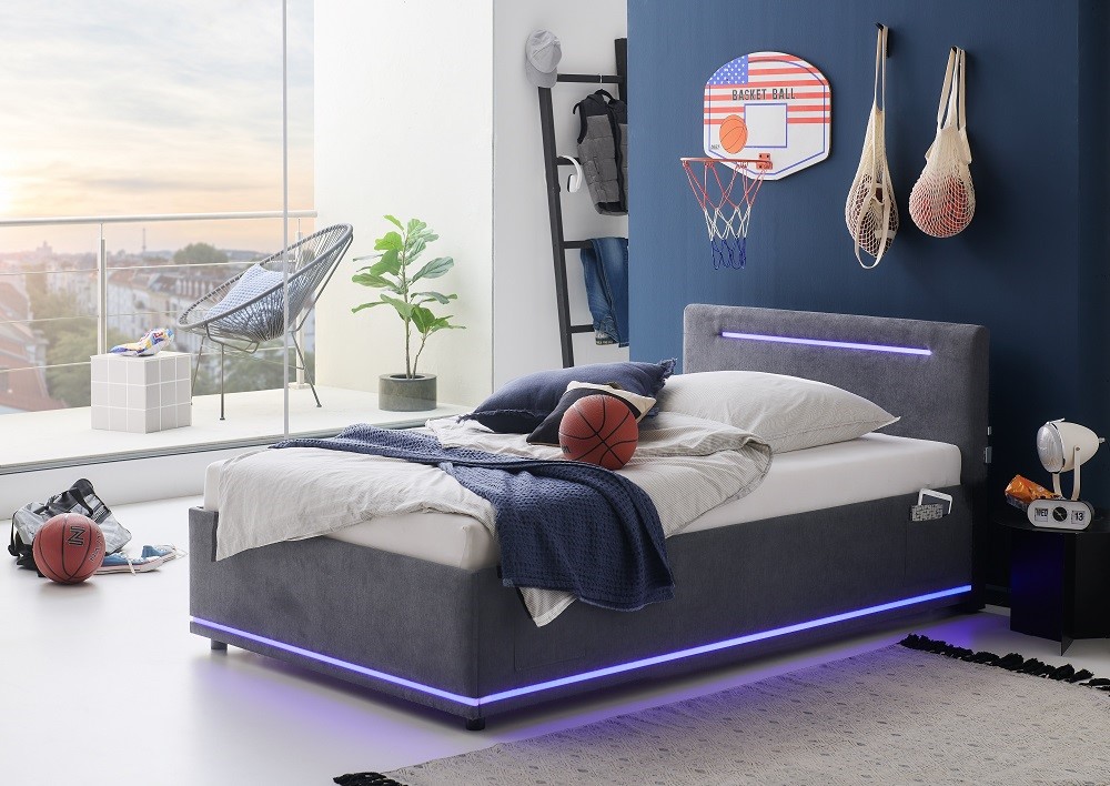 Polsterbett Circle grau Stoff