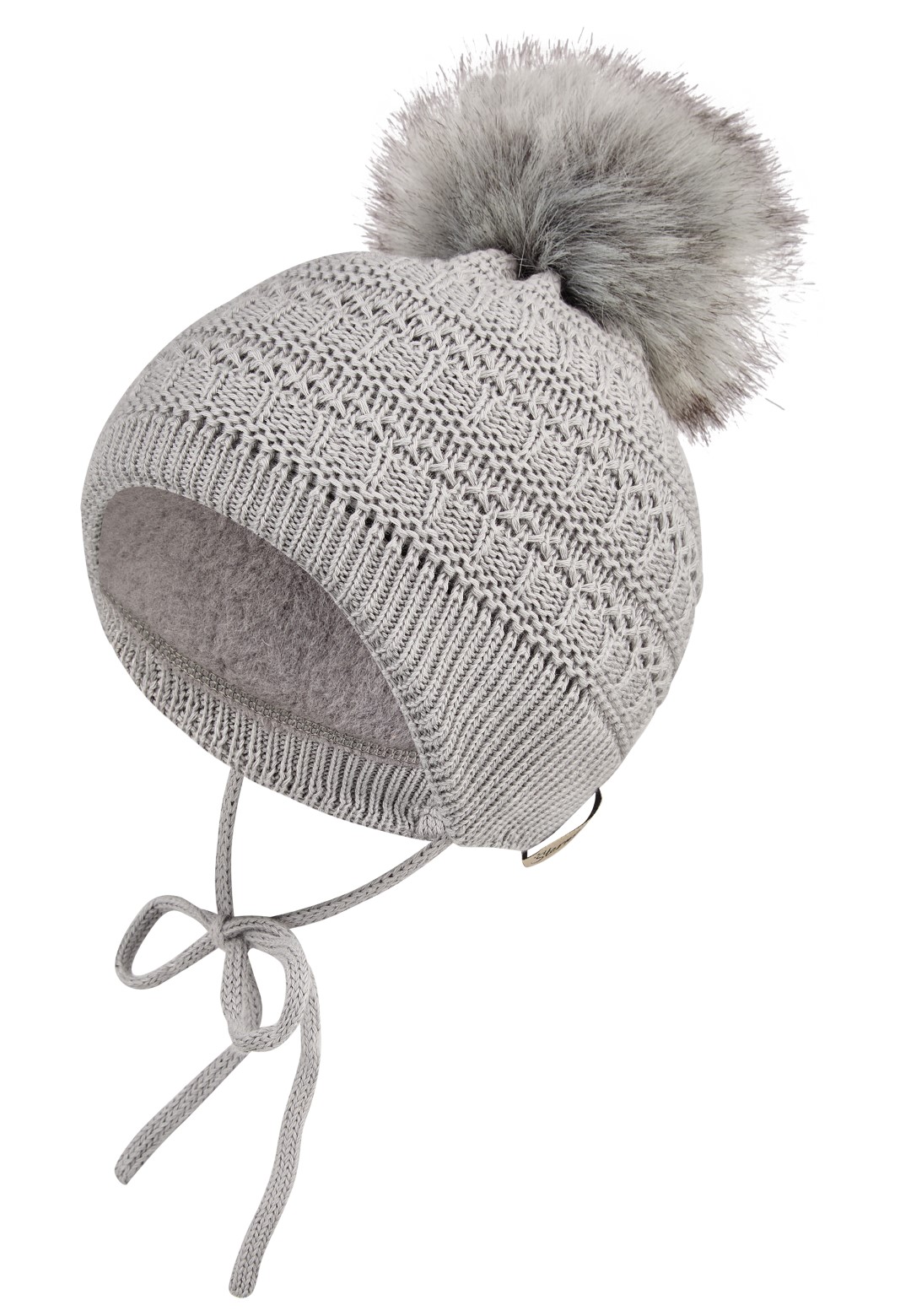 Baby Strickmütze mit Pompon mittelgrau Unisex
