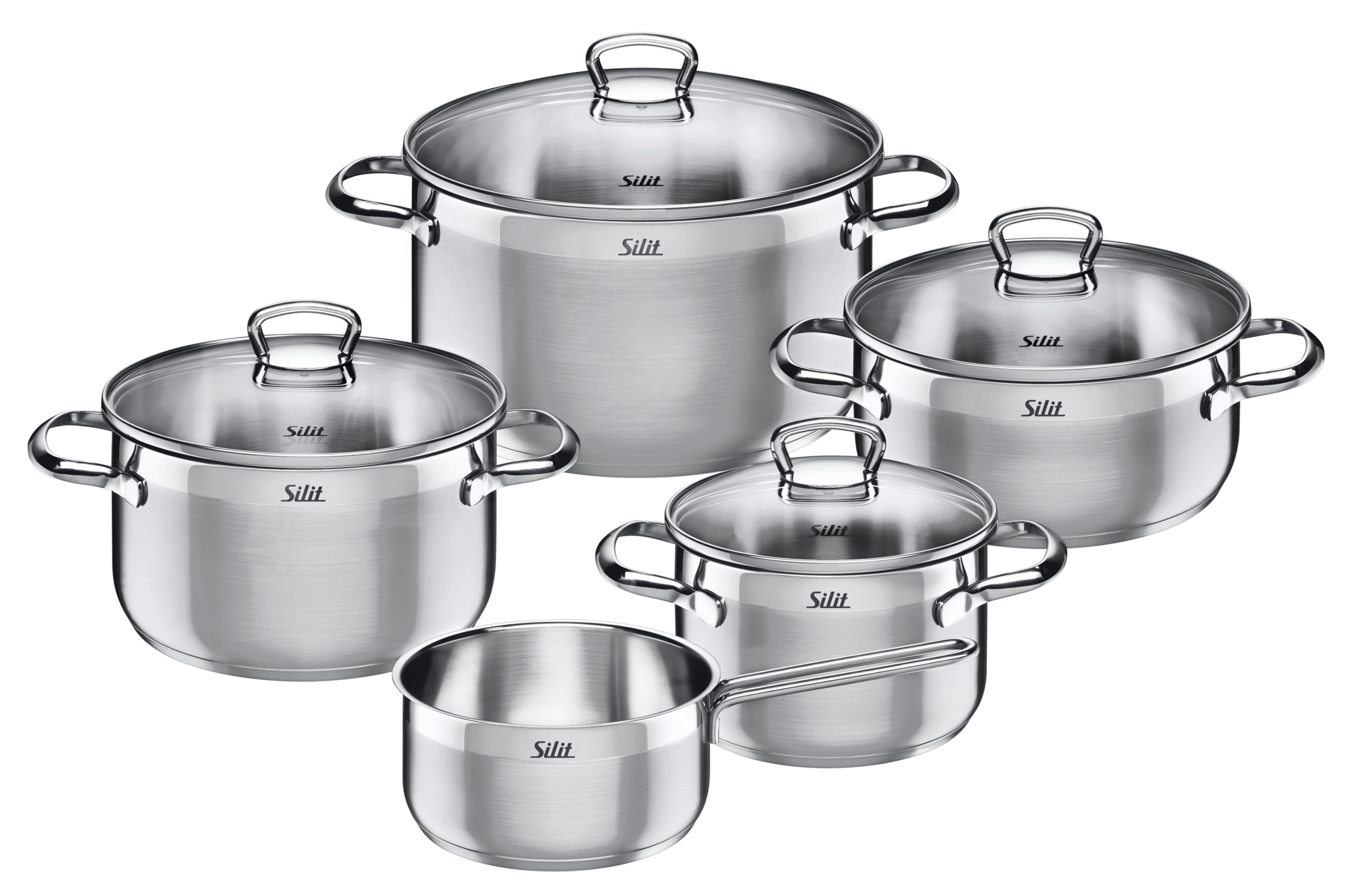 Topf-set Silit Toskana 5-tlg. silber Edelstahl 18/10 Glas