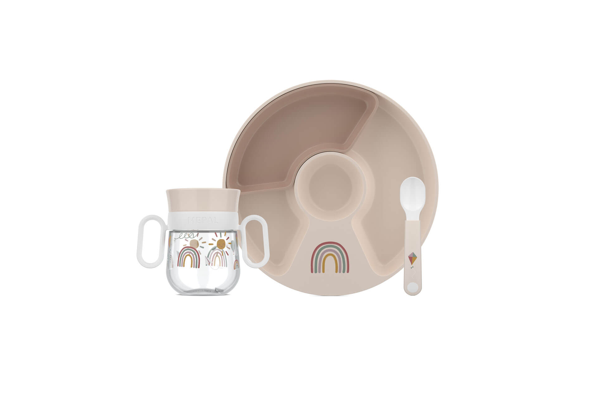 Set di stoviglie per bambini Mio 3 pezzi rosa bianco trasparente polipropilene Tritan silicone
