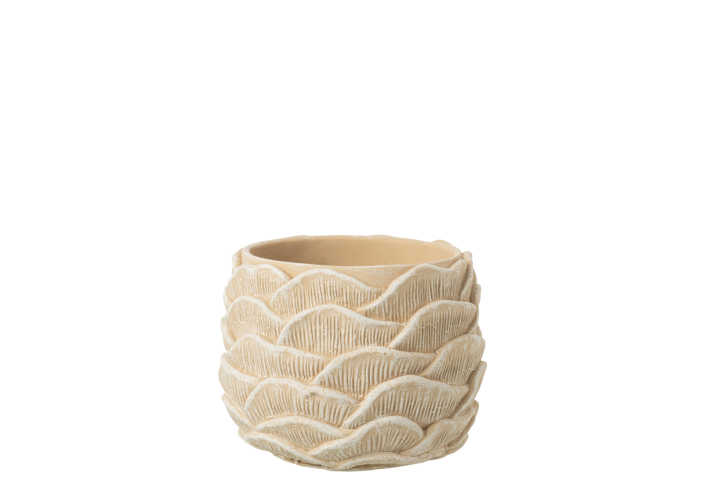 Übertopf Relief beige Zement