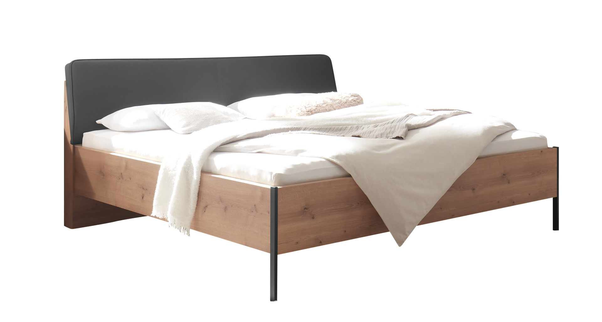 Bett Valetta braun graphit Eiche Kunstleder