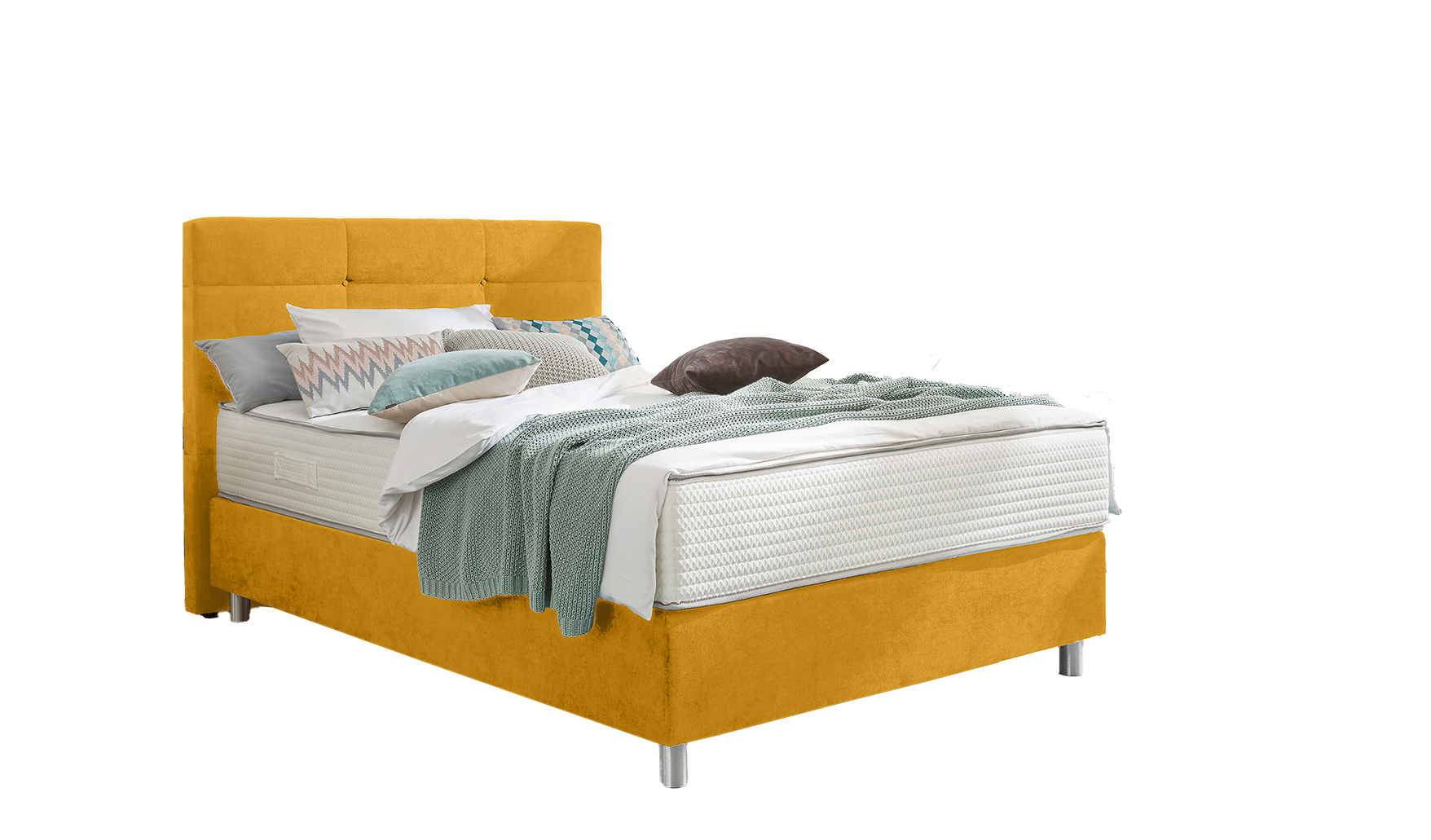 Letto a molle JOYCE in tessuto giallo