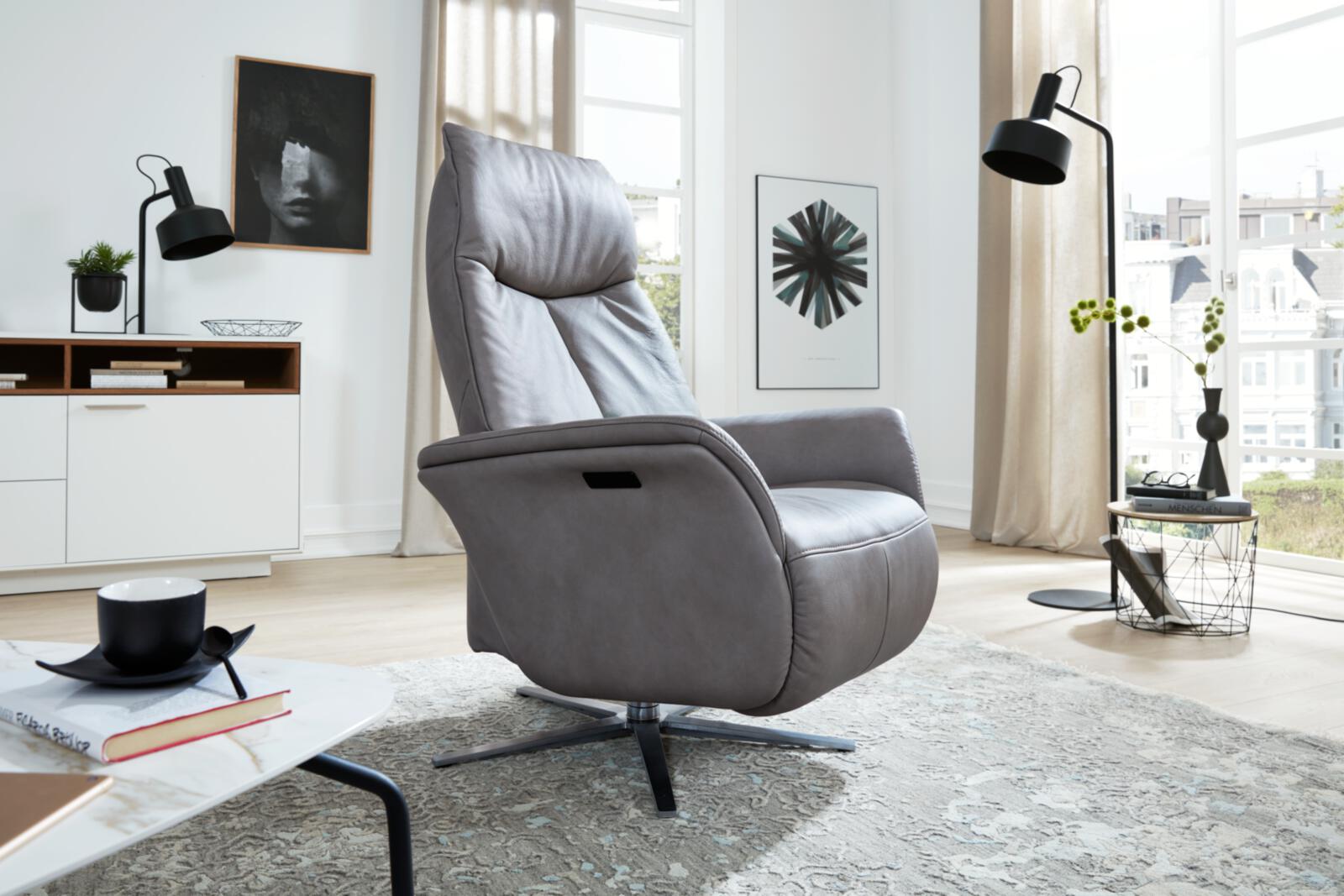 Relaxsessel Interliving 4550 grau Leder