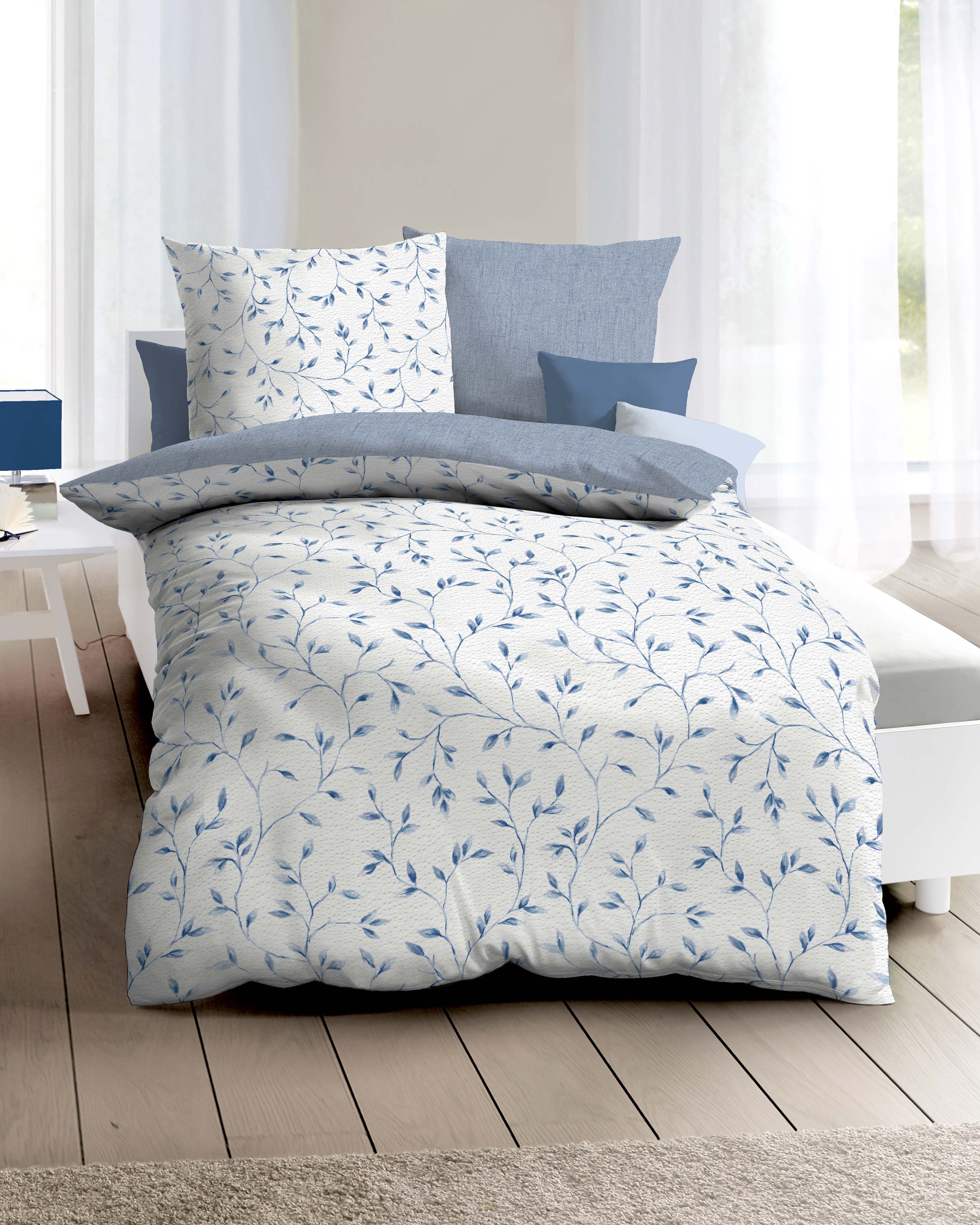 Bettwäsche Leaf blau Baumwolle | Blau
