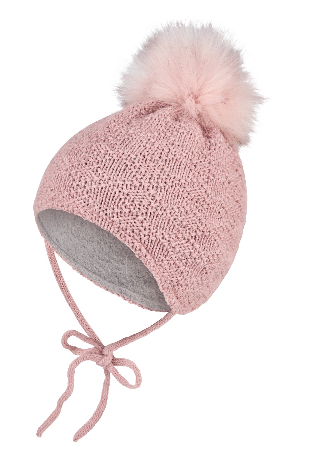 Berretto a maglia per neonati con pompon rosa berry per bambine