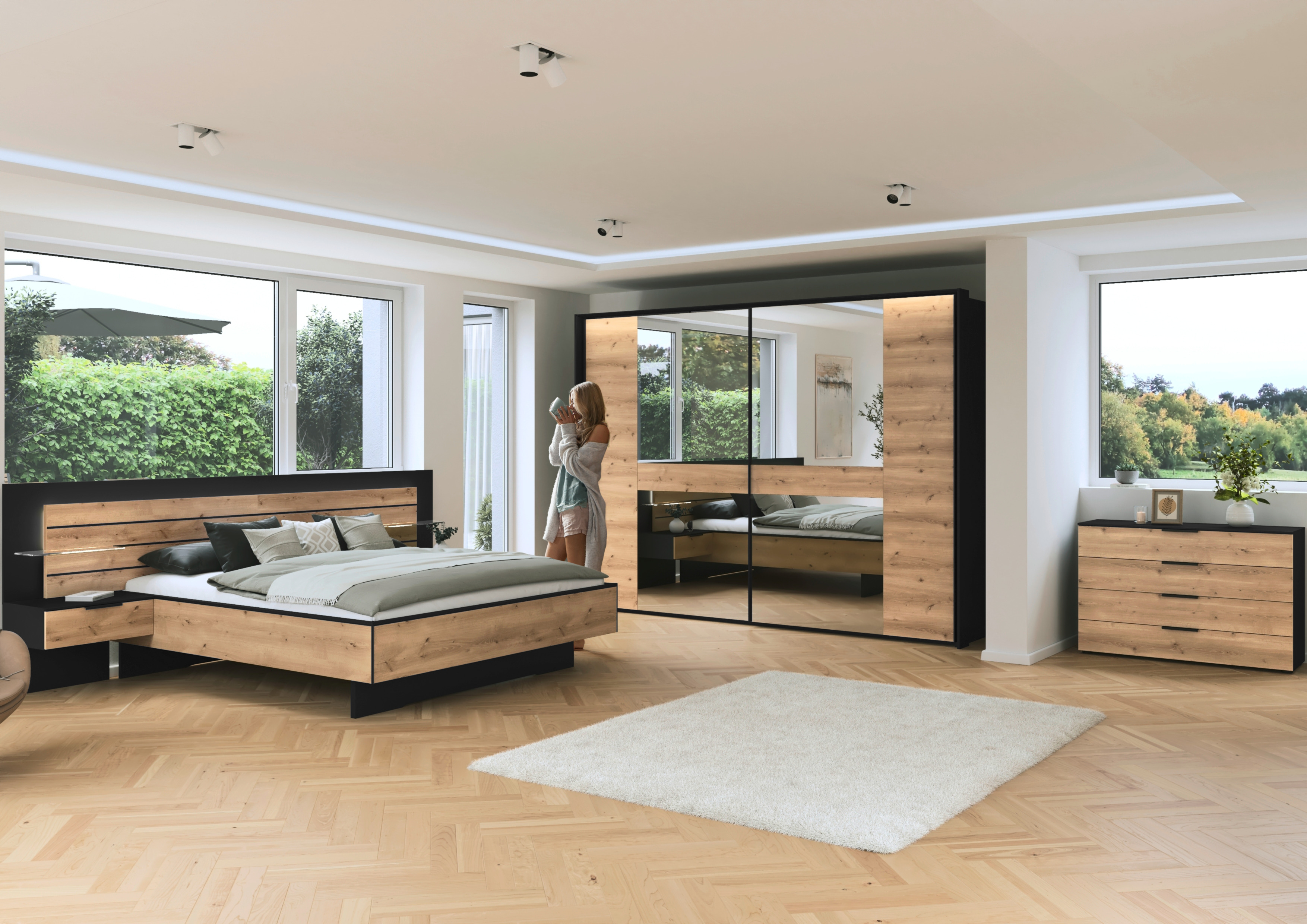 Bettanlage Arima schwarz braun Holz