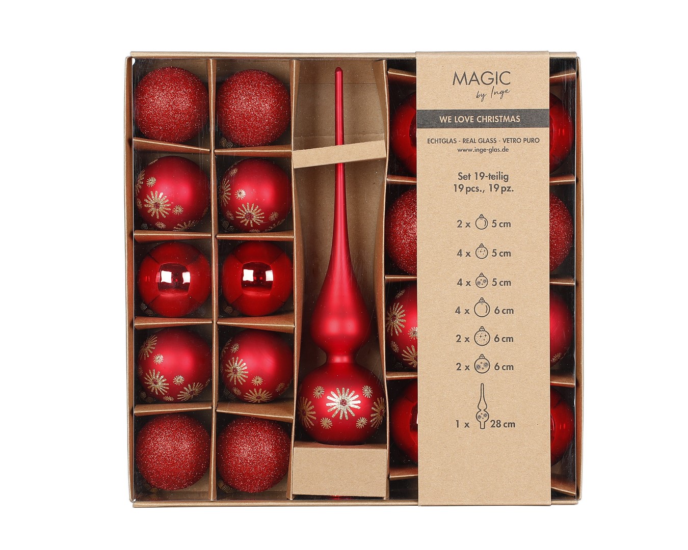 Weihnachtskugelset mit Spitze Merry Red rot Glas