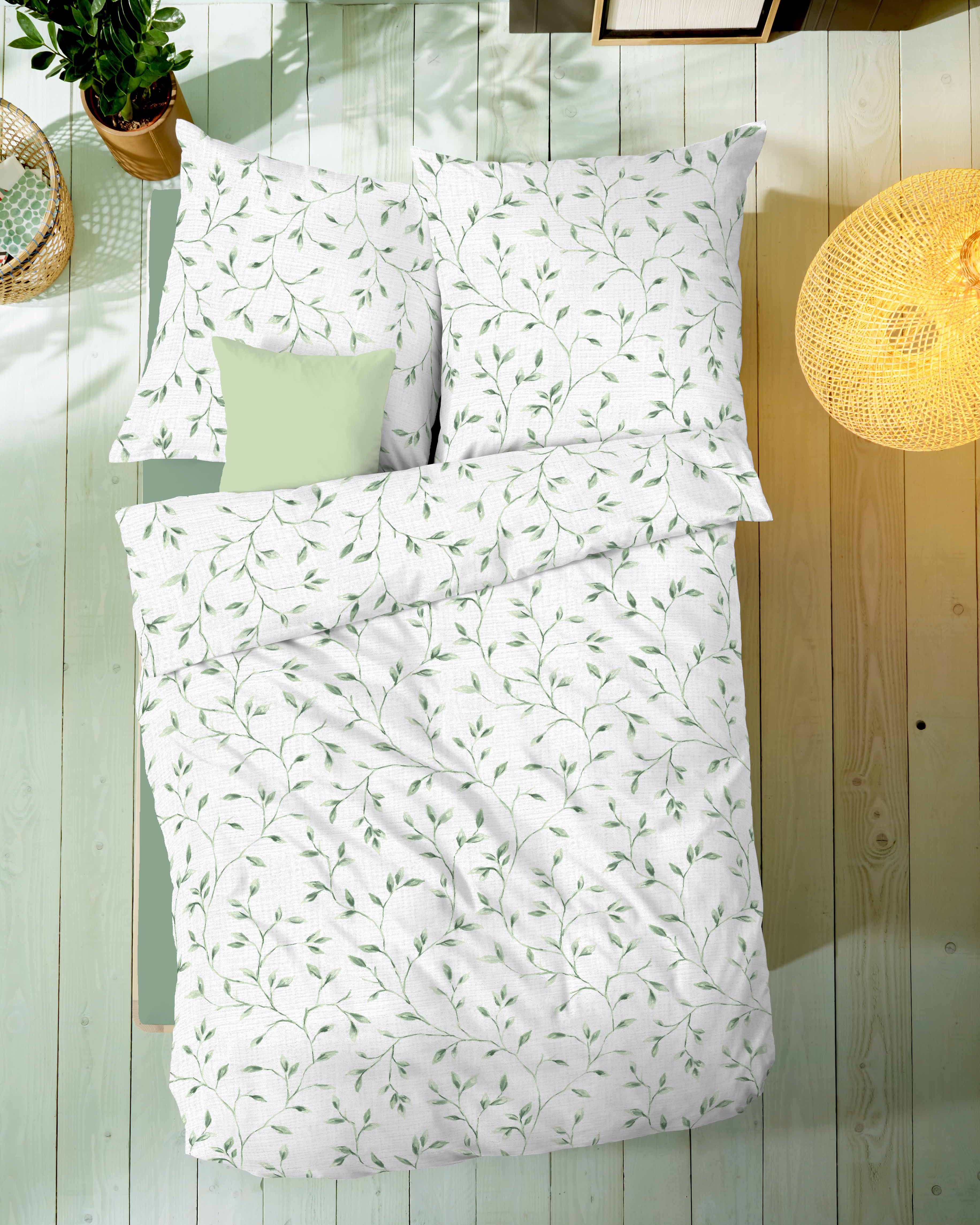 Biancheria da letto Leaf Allover in cotone verde