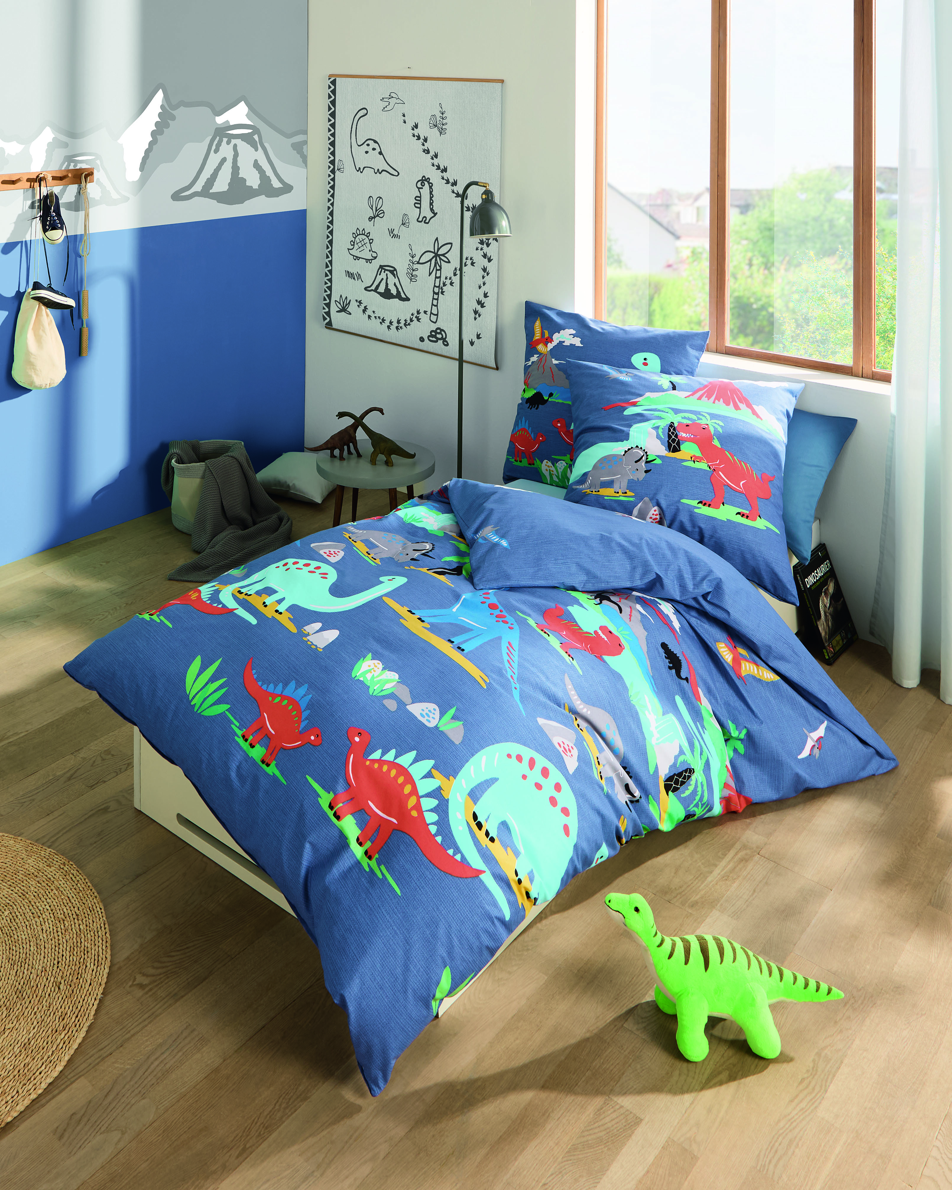 Bettwäsche Dinosaurus blau Baumwolle