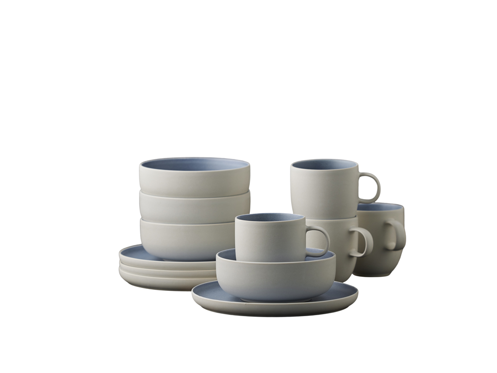 Brunch-Set North 12 Teile Matte white/Matte river Steinzeug