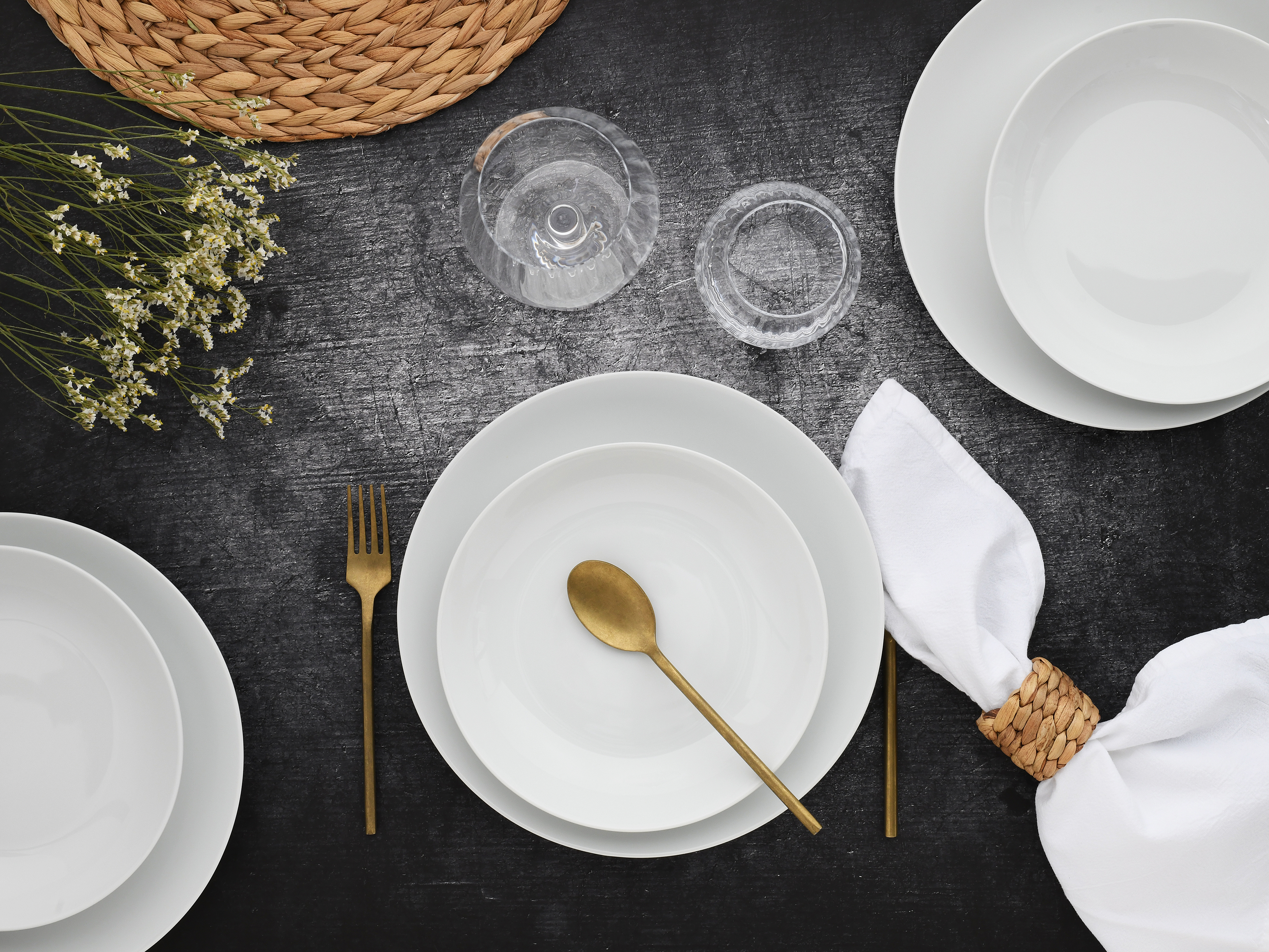 Tafelservice 12 Teilig Luna Weiß Porzellan