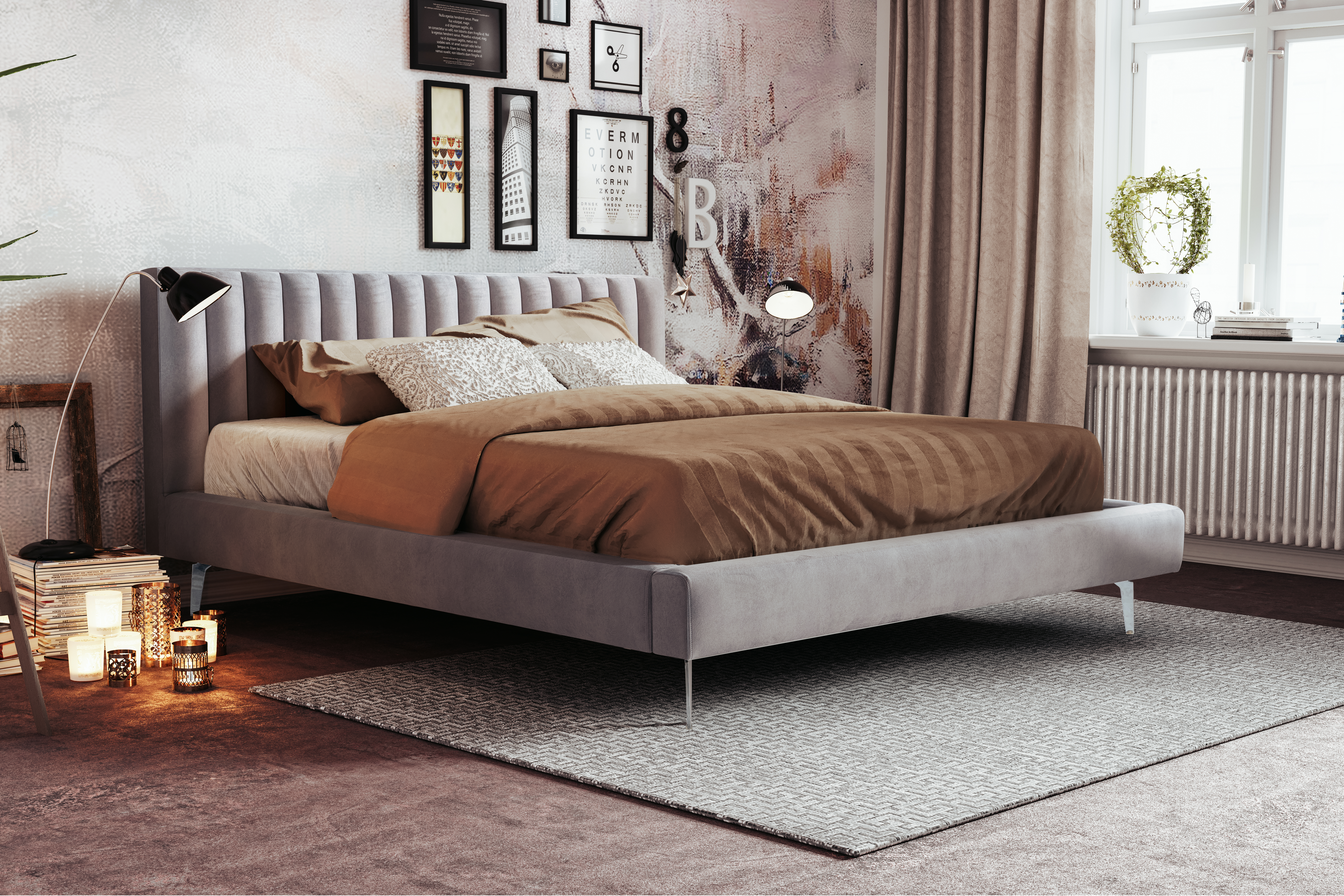 Polsterbett Como Stoff beige