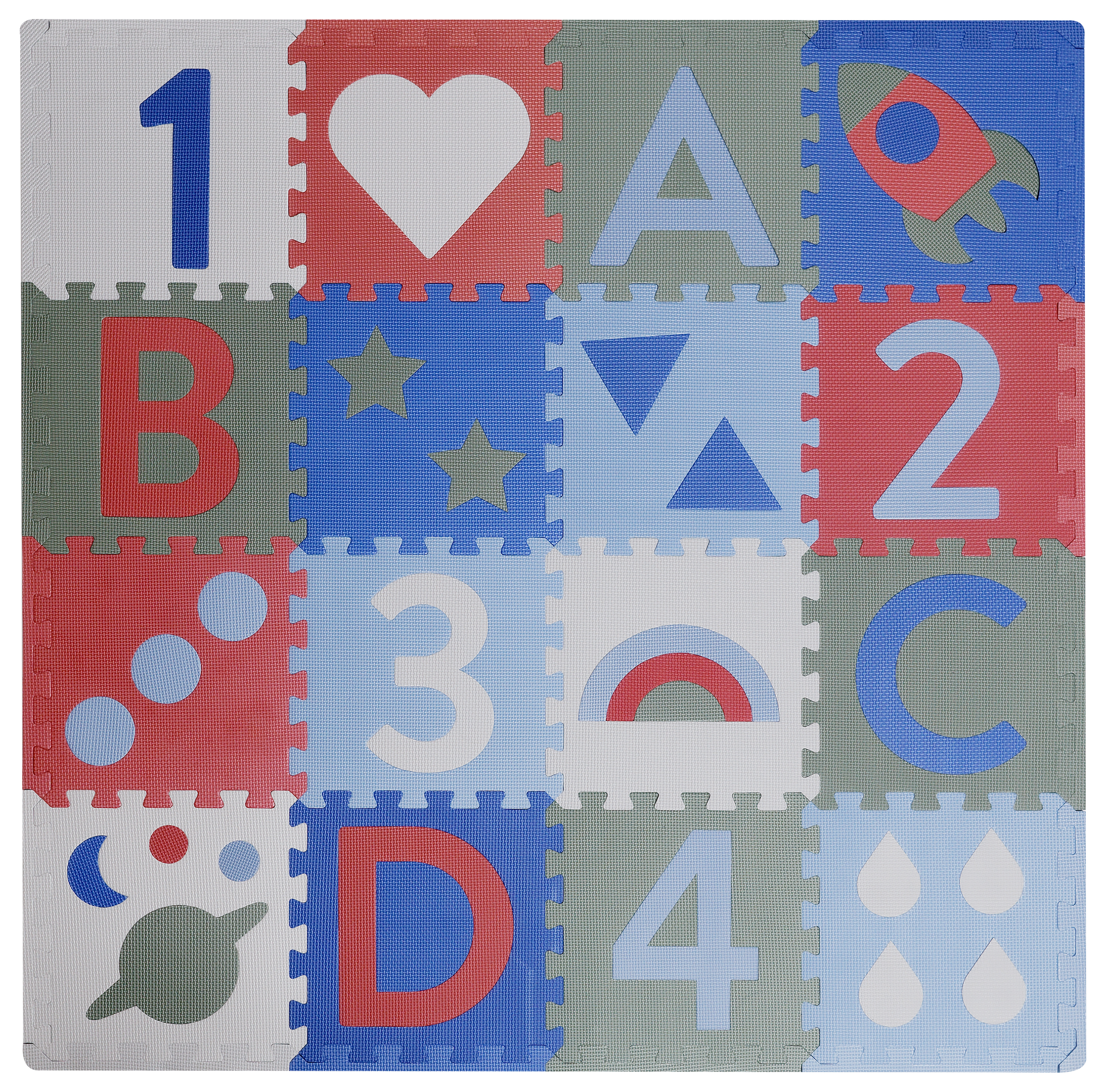 Tappeto puzzle 16 pezzi in plastica multicolore