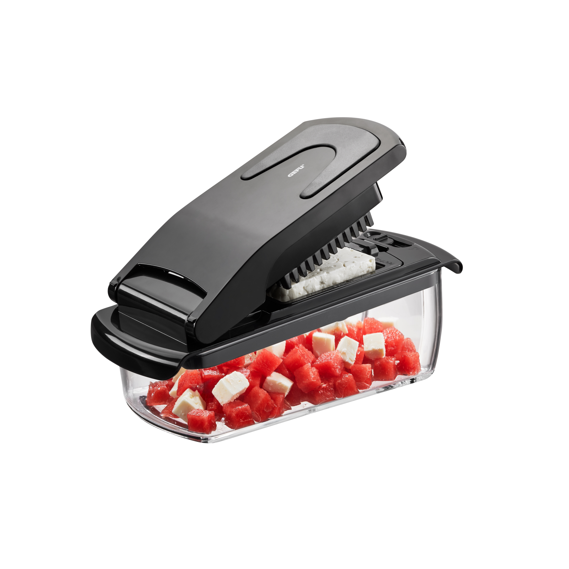 Würfel und Stifteschneider Treppo schwarz transparent Kunststoff Eisen Stahl