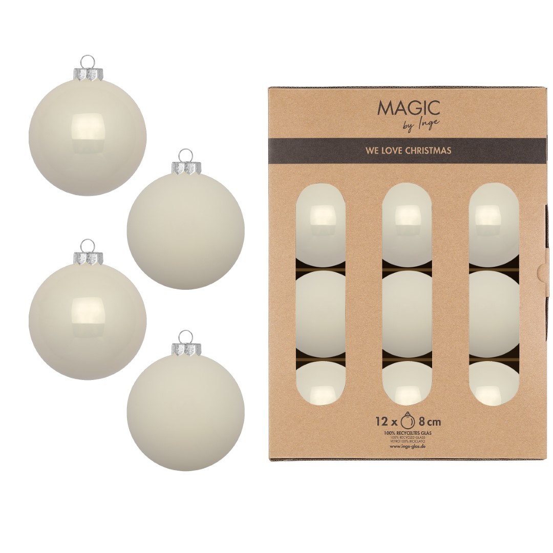 Weihnachtskugelset Blanched Almond creme Glas