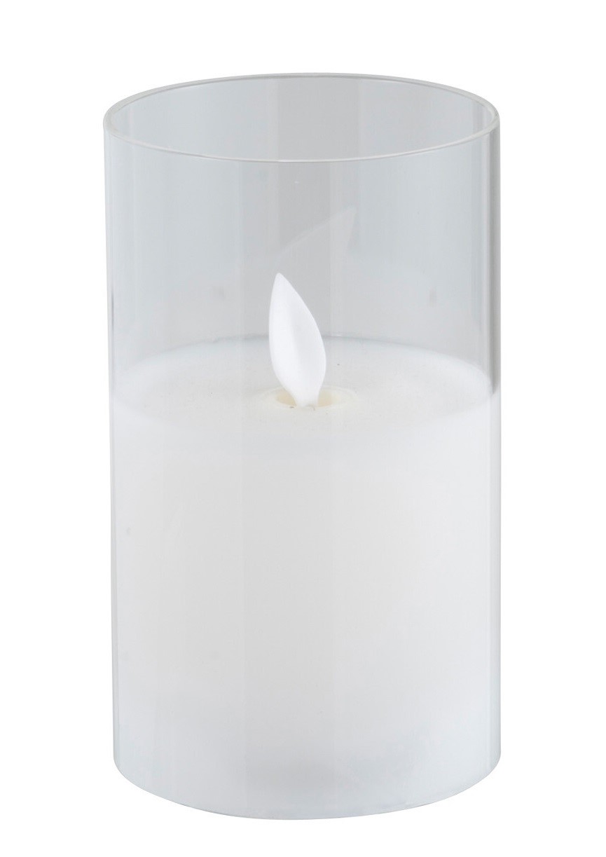 Candela LED in vetro bianco