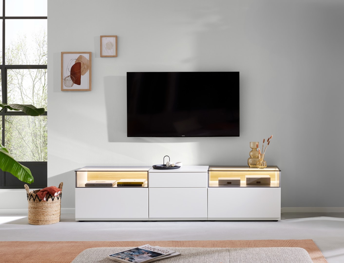 Wohnwand Interliving 2031 weiß Holz