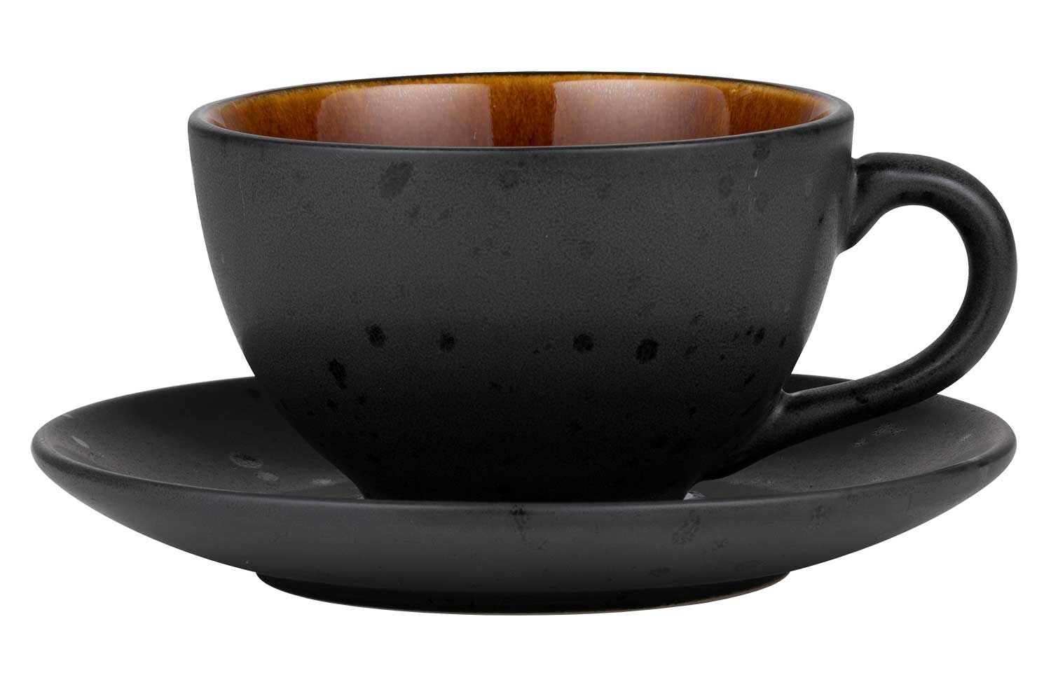 Tazza e piattino Bitz in gres nero ambrato