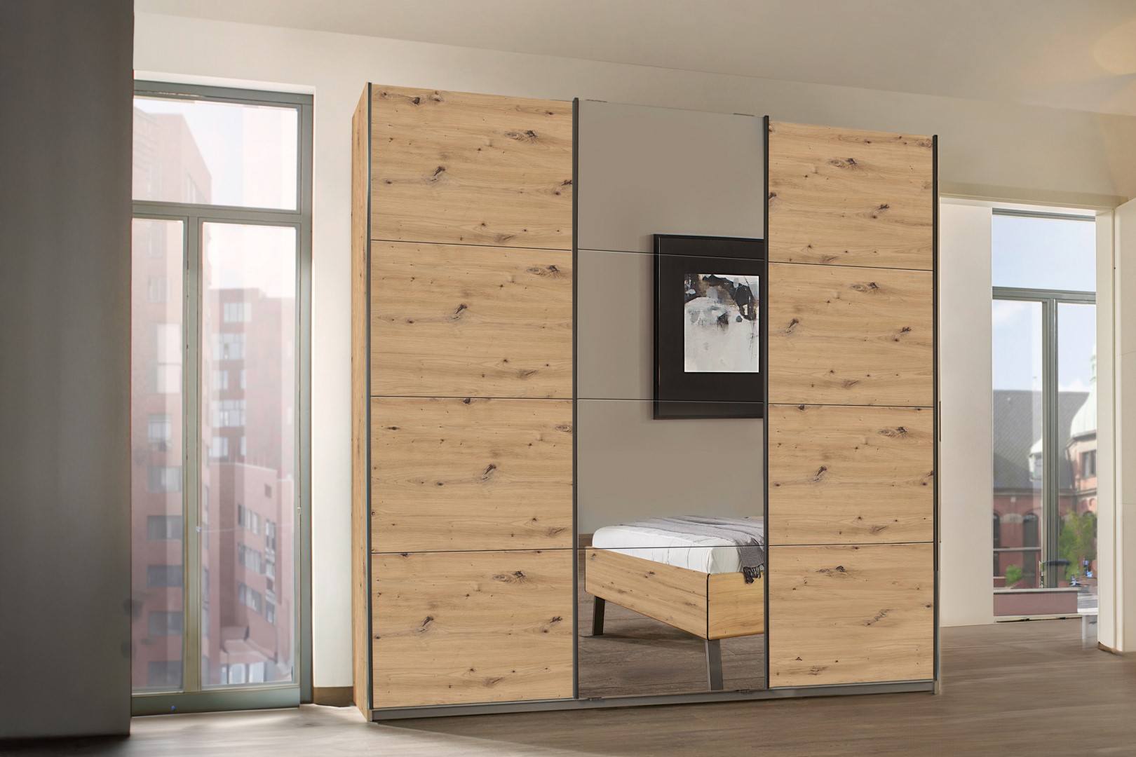 Schwebetürenschrank Kulmbach Eiche Holzwerkstoff