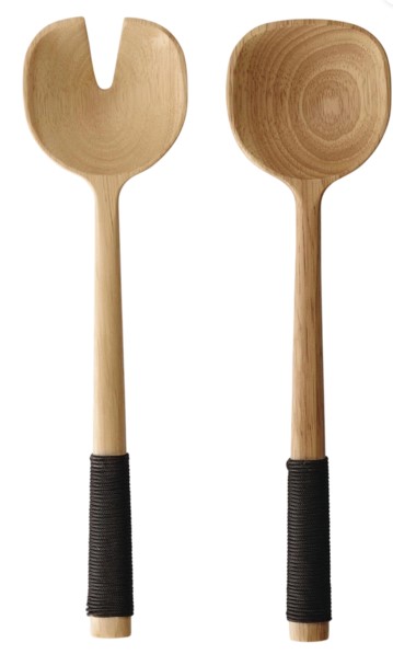 Salatbesteck mit schwarzem Nylongriff Wood braun Gummibaumholz