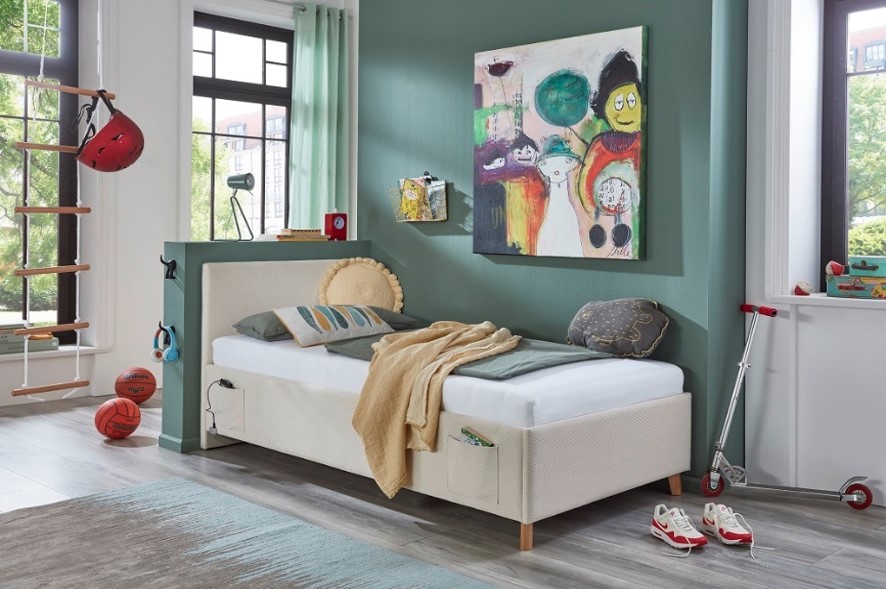 Letto imbottito Tessuto fresco beige
