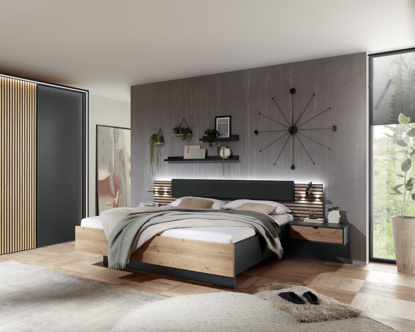 Gruppo letto Manhattan rovere grafite