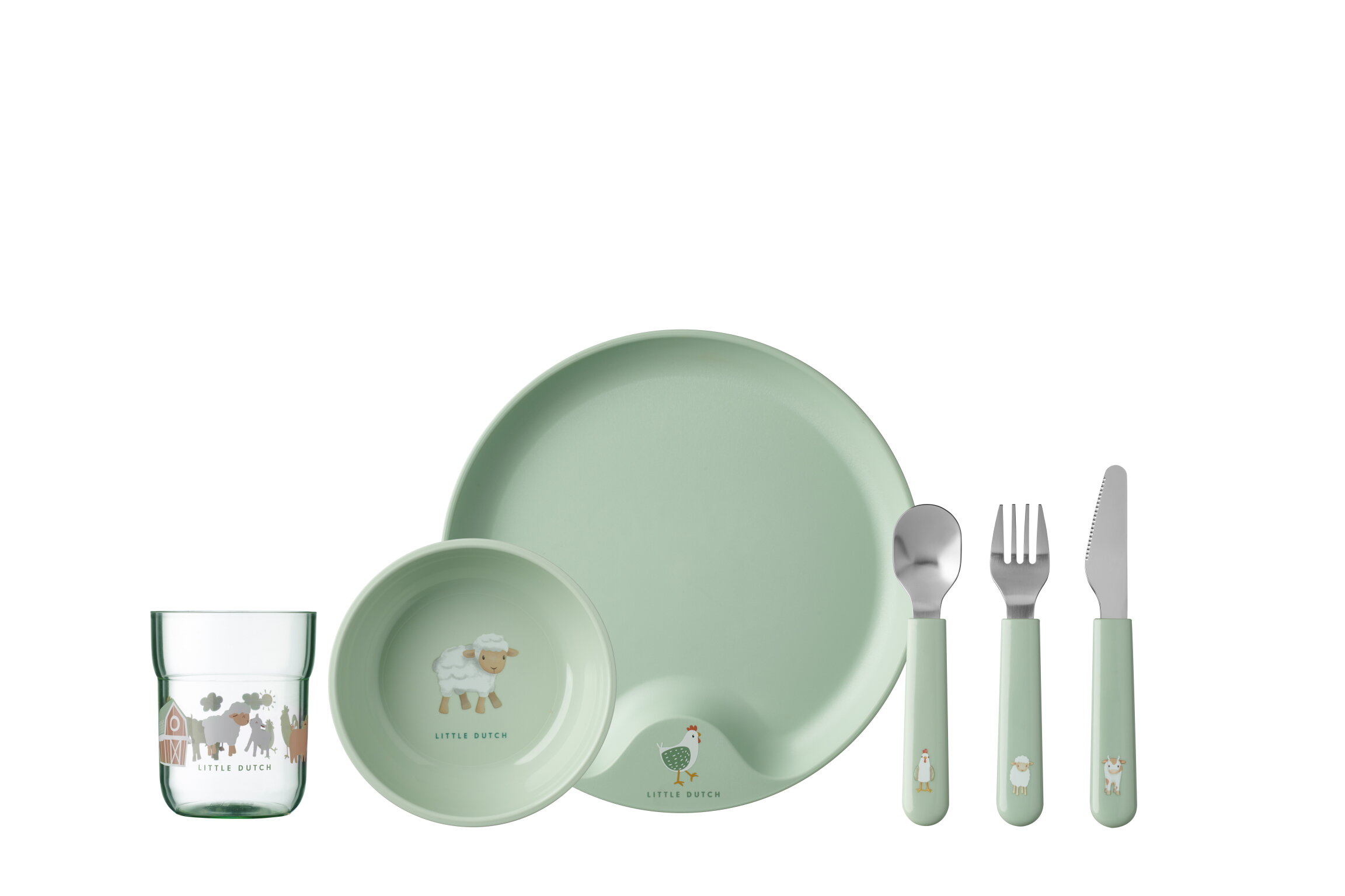 Set di stoviglie per bambini Mio 6 pezzi verde argento trasparente plastica acciaio inox