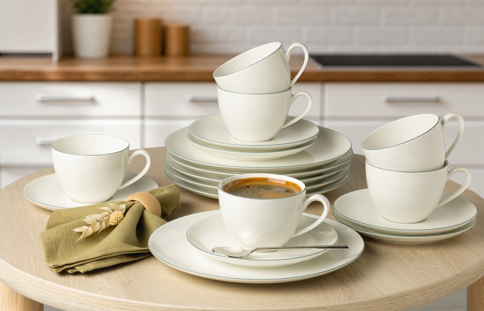 Kaffeeservice Savona Green Line weiß Porzellan