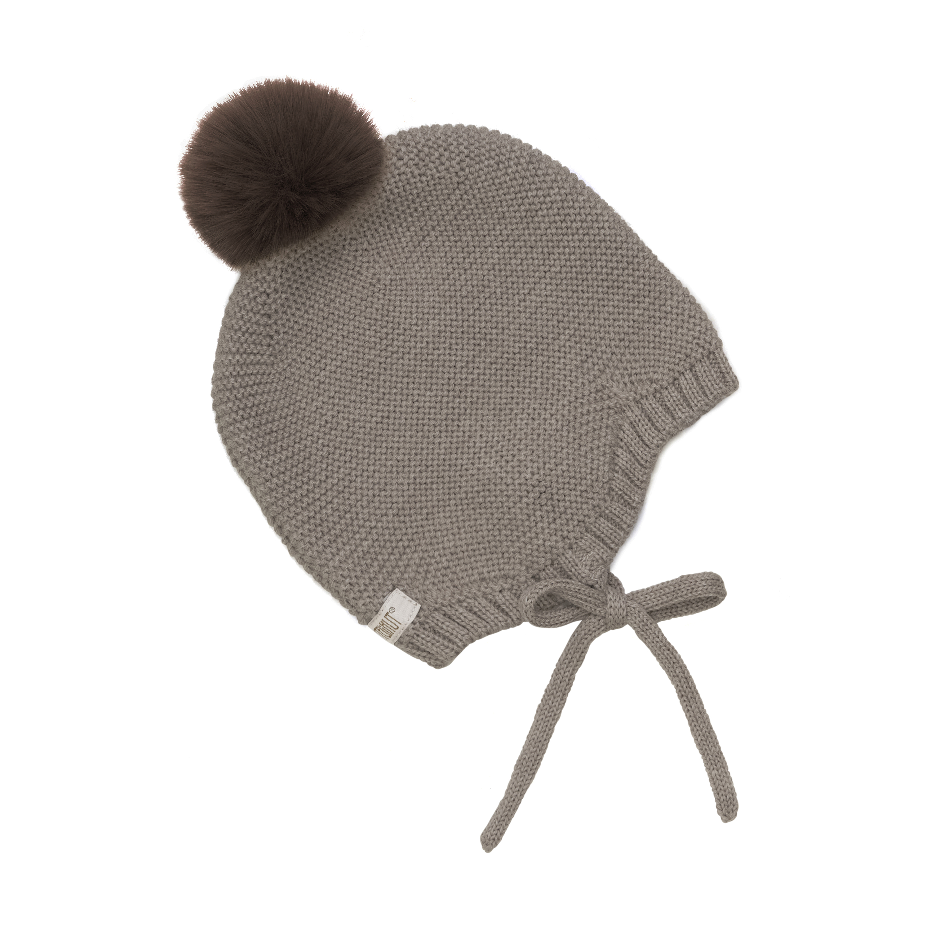 Bonnet Wolle Mütze Pompom Braun Textil