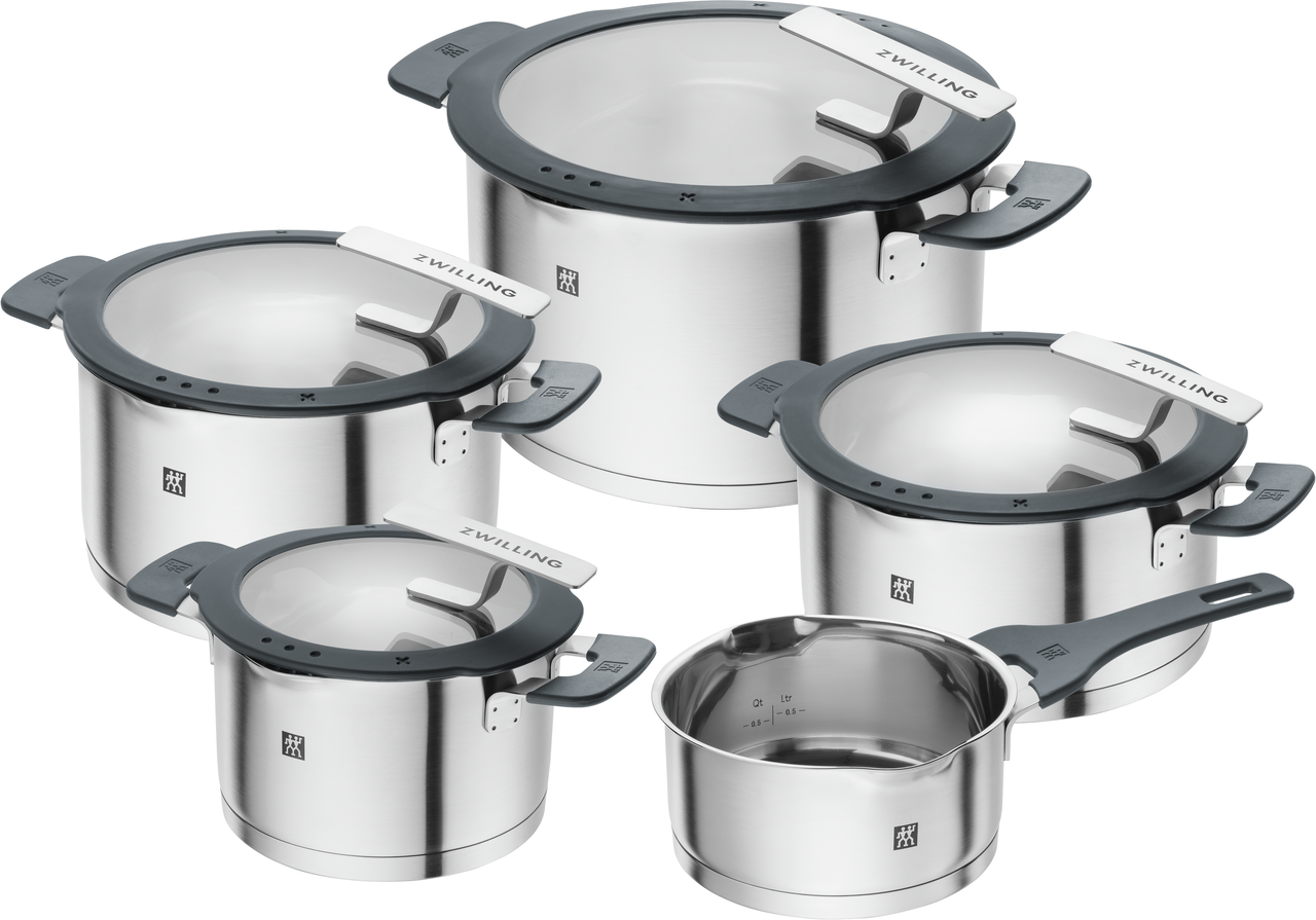 Set di pentole Simplify in acciaio argentato + silicone